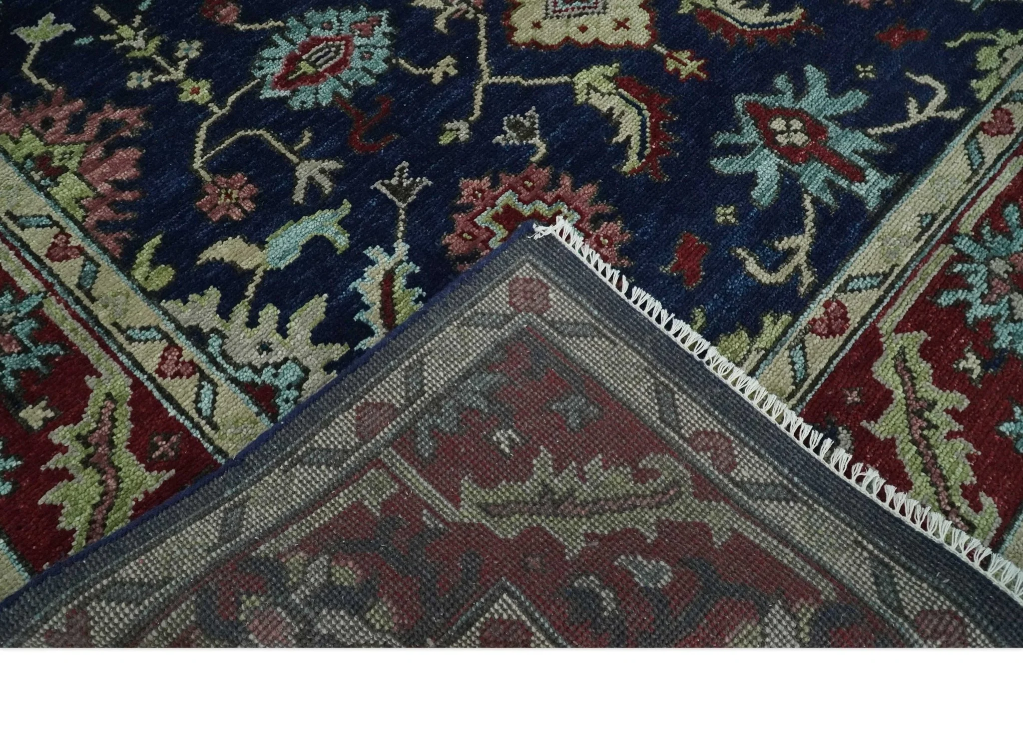 Antique Hand Knotted Blue, Beige and Rust Traditional Oriental Oushak Custom Made Wool Area Rug - Image 7