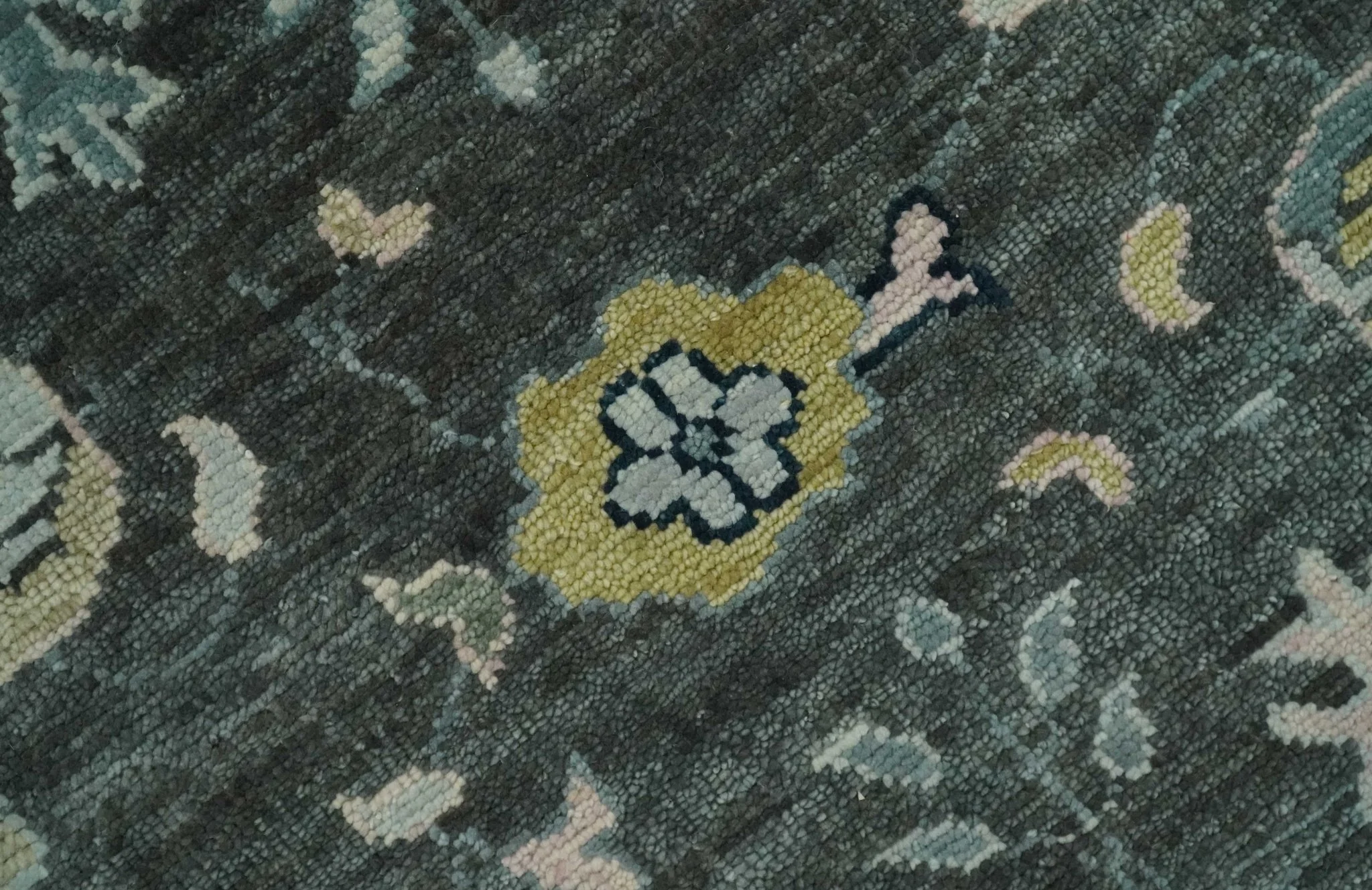 Custom Made Hand Knotted Charcoal and Ivory Traditional Oushak Wool Area Rug - Image 2