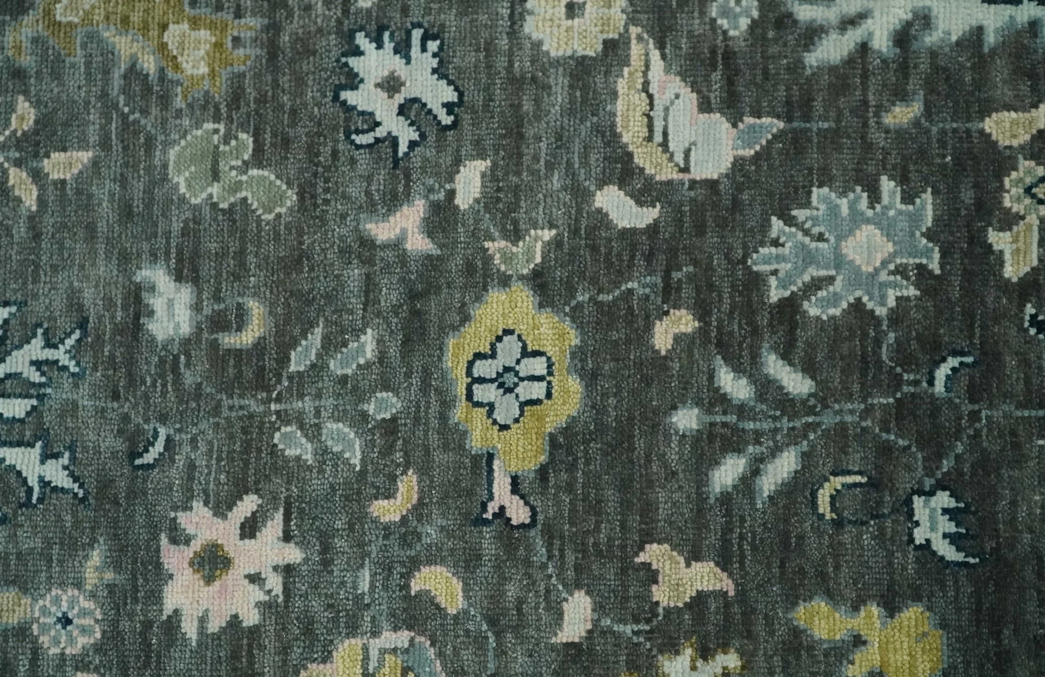 Custom Made Hand Knotted Charcoal and Ivory Traditional Oushak Wool Area Rug - Image 9
