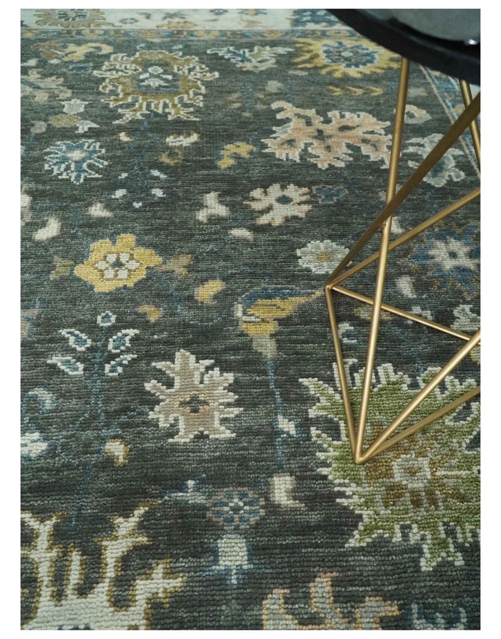 Custom Made Hand Knotted Green and Ivory Traditional Oushak Wool Rug - Image 2