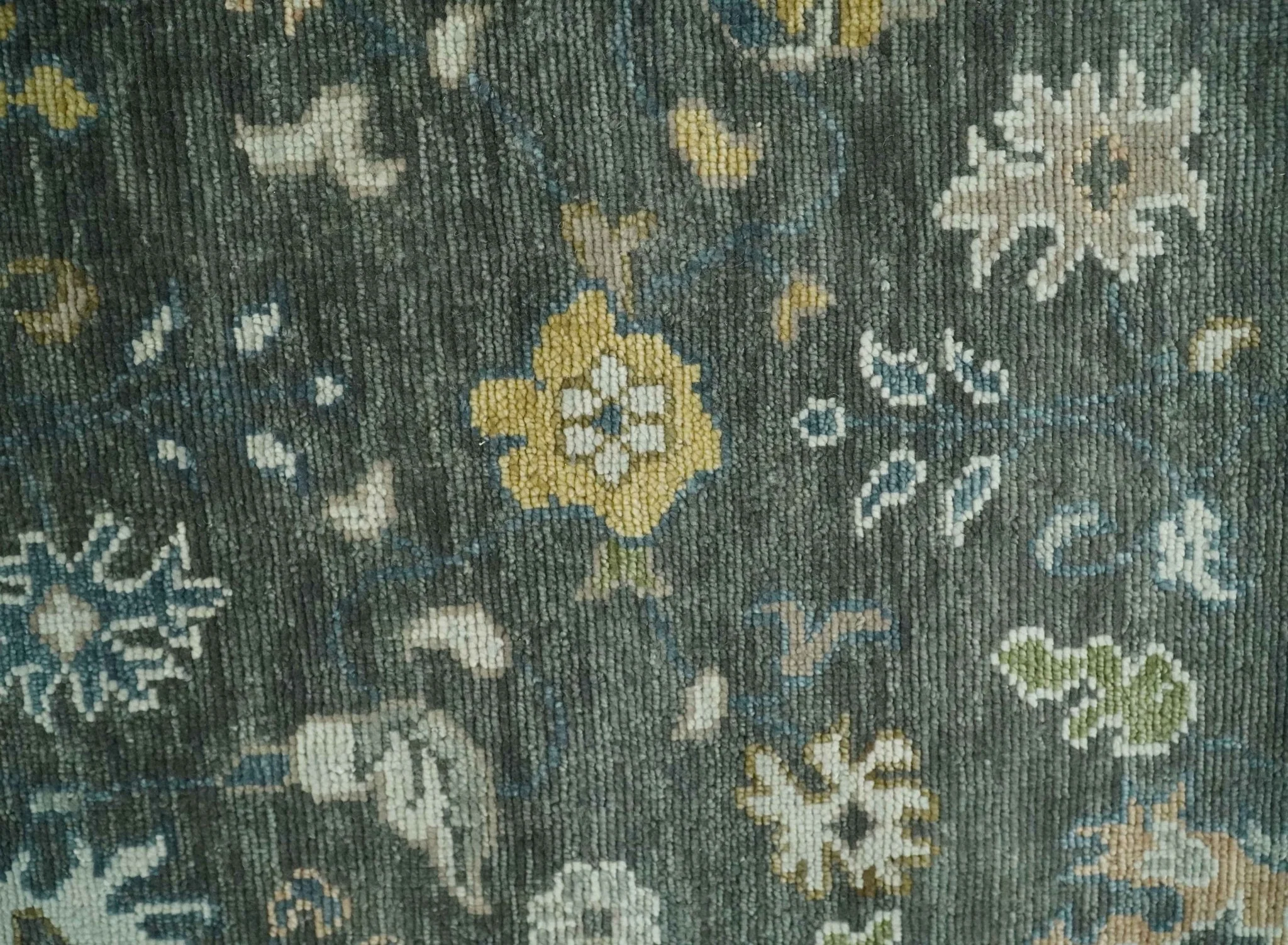 Custom Made Hand Knotted Green and Ivory Traditional Oushak Wool Rug - Image 4
