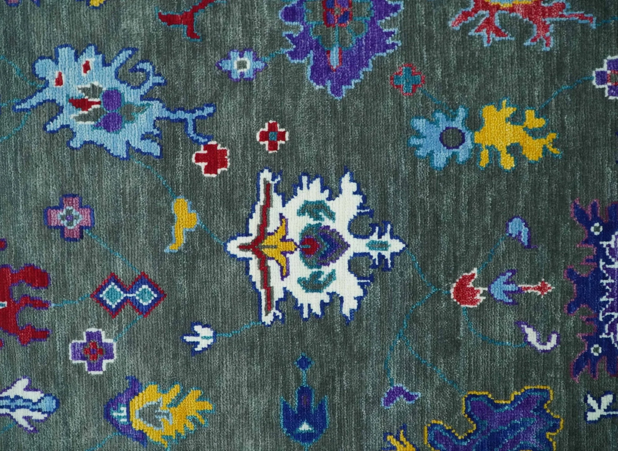Hand Knotted Charcoal and Ivory Traditional Persian Oushak Wool Rug - Image 9