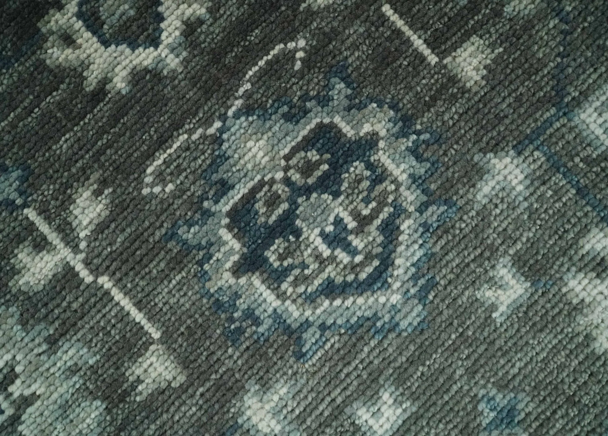 Antique Charcoal Hand Knotted Oushak Silver and Blue Traditional Wool Rug - Image 4