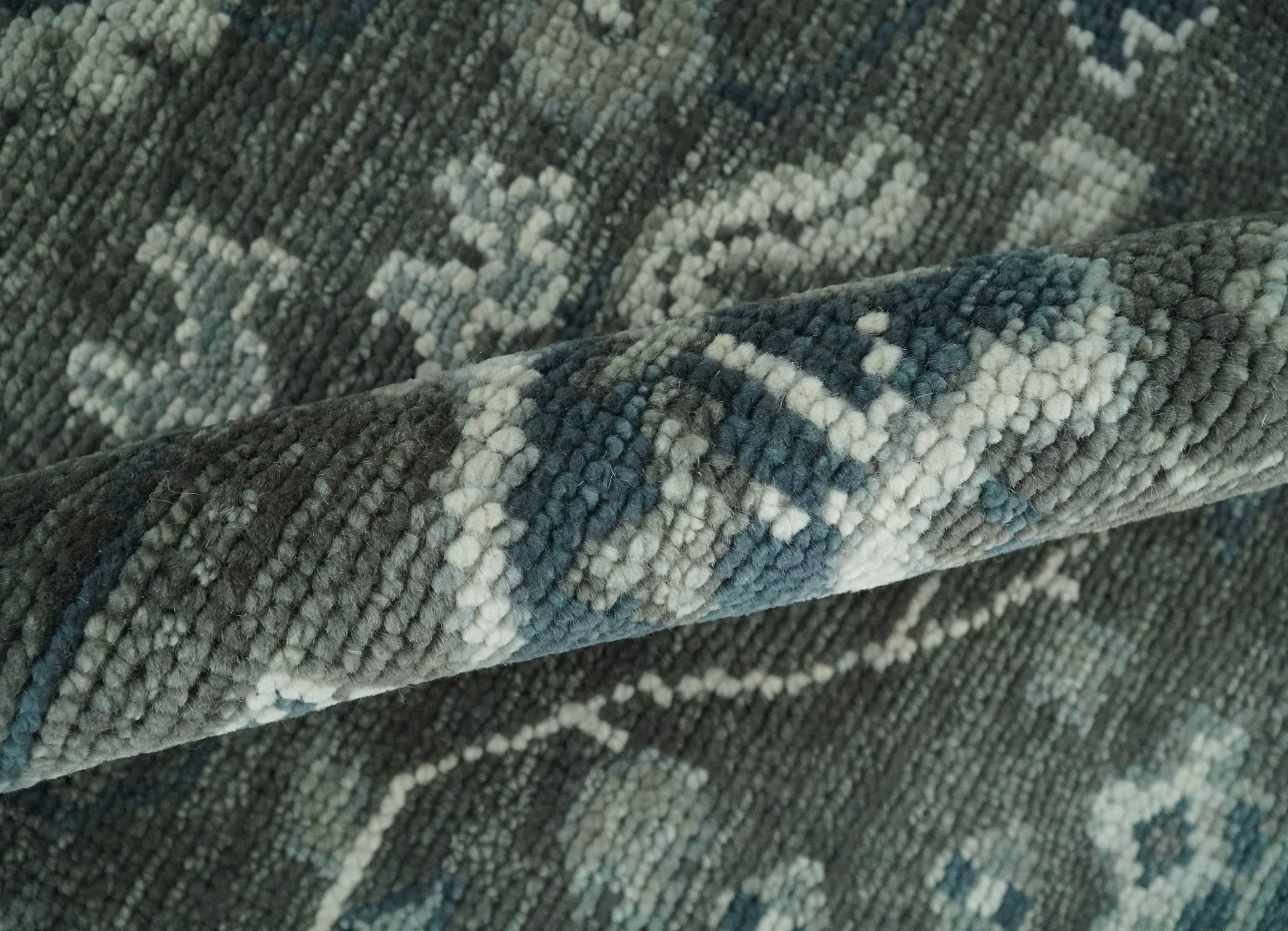 Antique Charcoal Hand Knotted Oushak Silver and Blue Traditional Wool Rug - Image 6