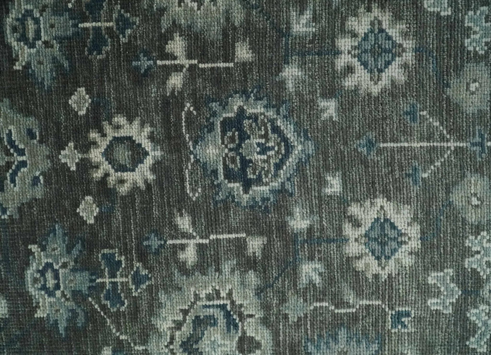 Antique Charcoal Hand Knotted Oushak Silver and Blue Traditional Wool Rug - Image 9