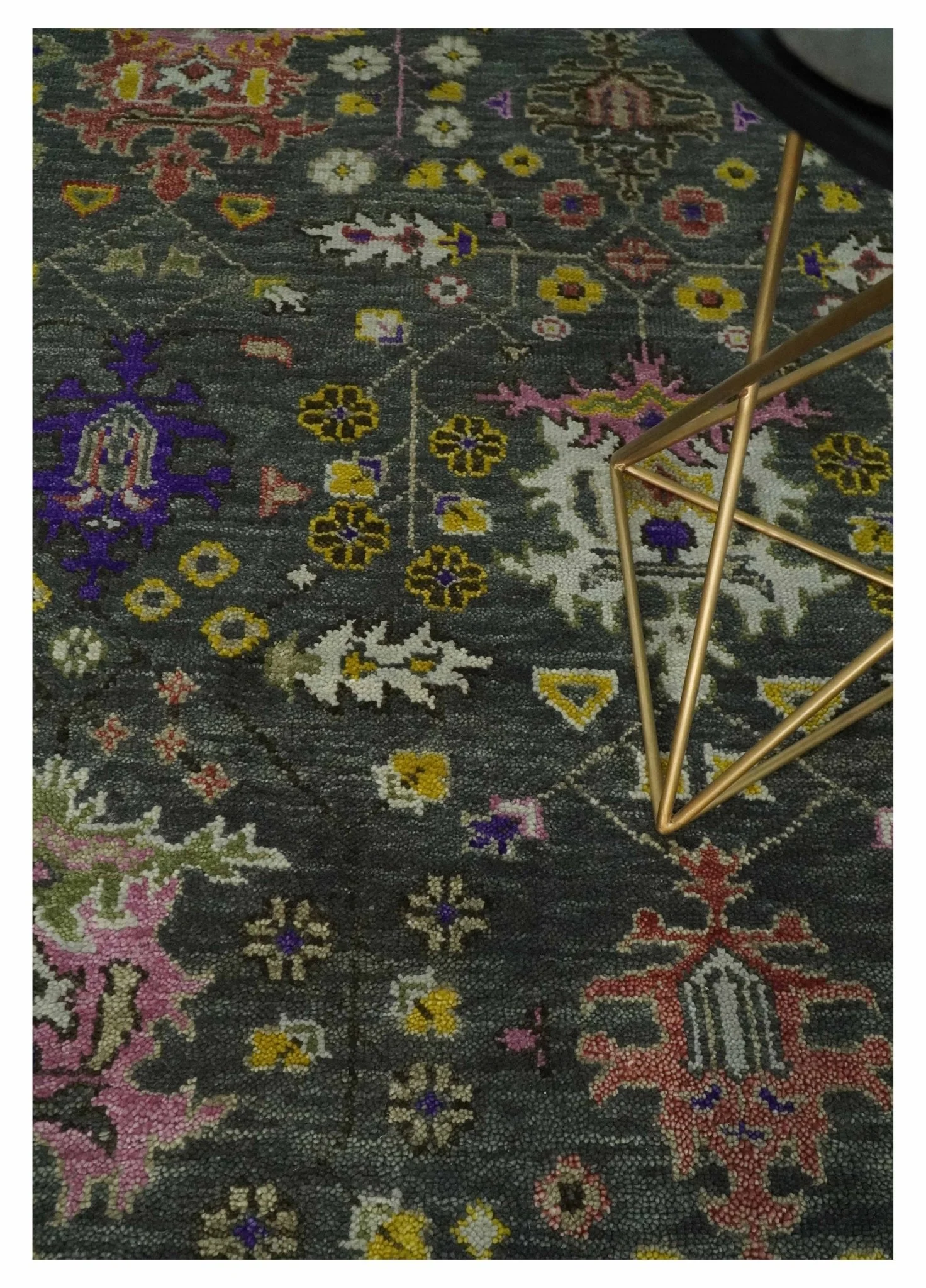 Hand Knotted Charcoal, Ivory and Green Traditional Oushak Custom Made Wool Area Rug - Image 2