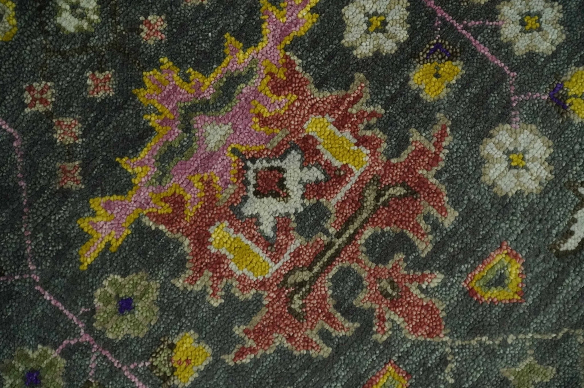 Hand Knotted Charcoal, Ivory and Green Traditional Oushak Custom Made Wool Area Rug - Image 4