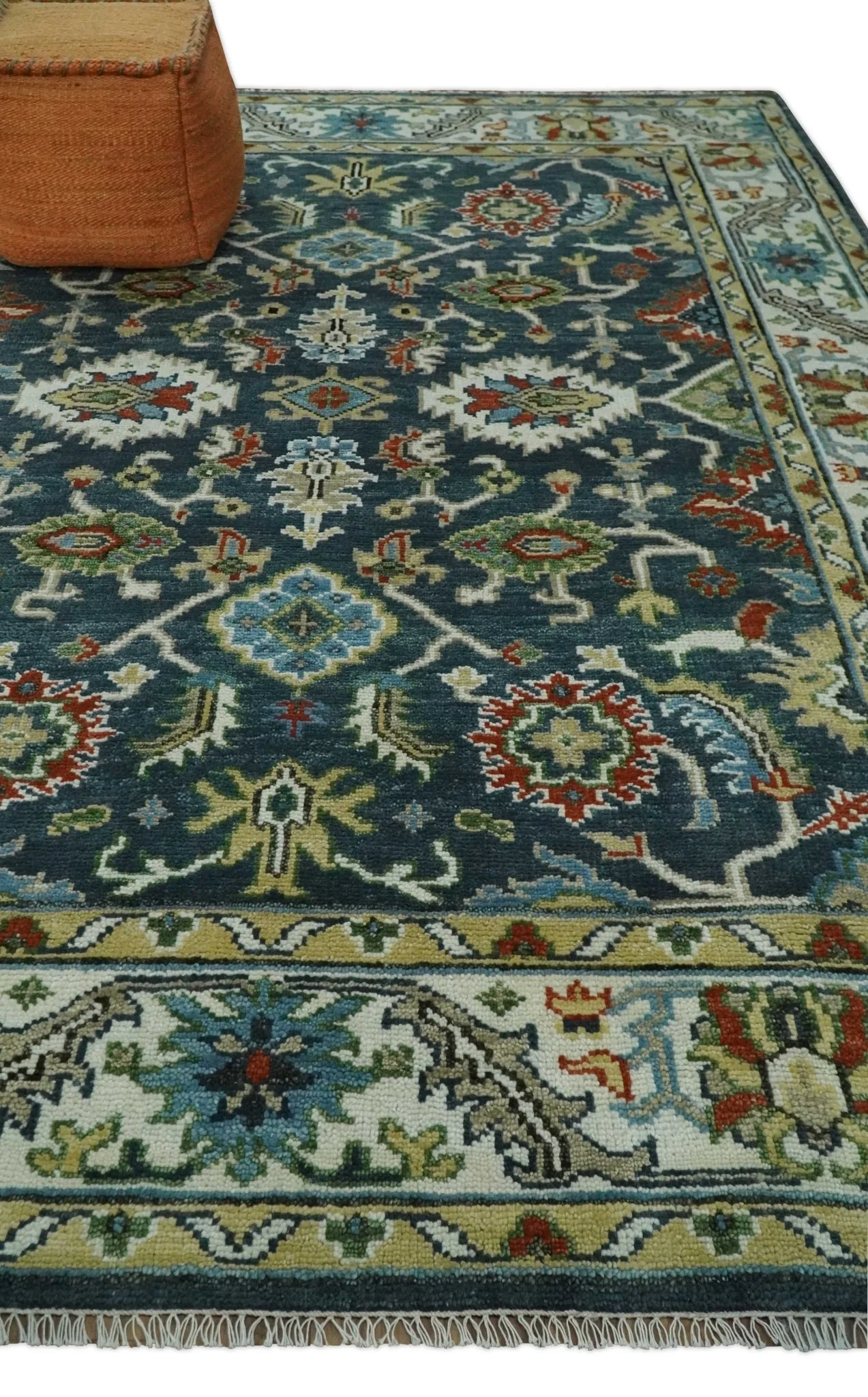 Hand Knotted Green and Ivory Traditional Oriental Oushak Custom Made Wool Area Rug - Image 3