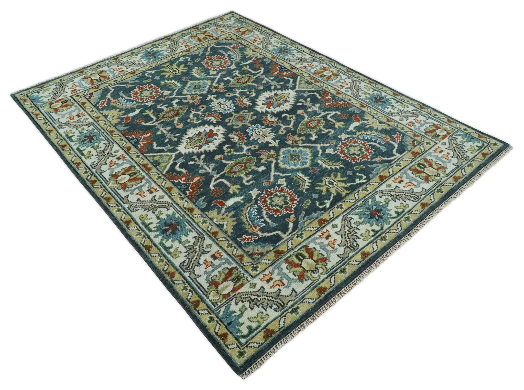 Hand Knotted Green and Ivory Traditional Oriental Oushak Custom Made Wool Area Rug - Image 5