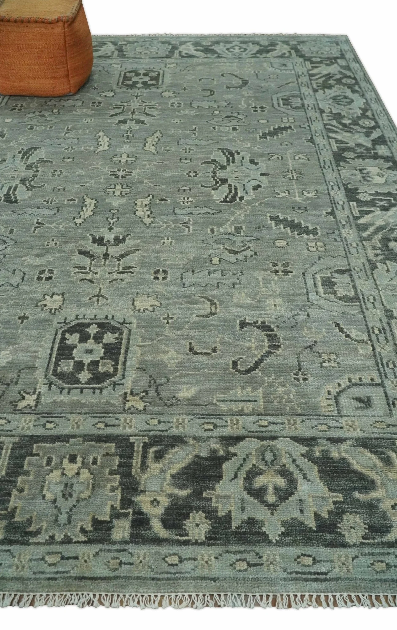 Antique Oushak Silver and Charcoal Multi size Wool Area Rug - Image 3