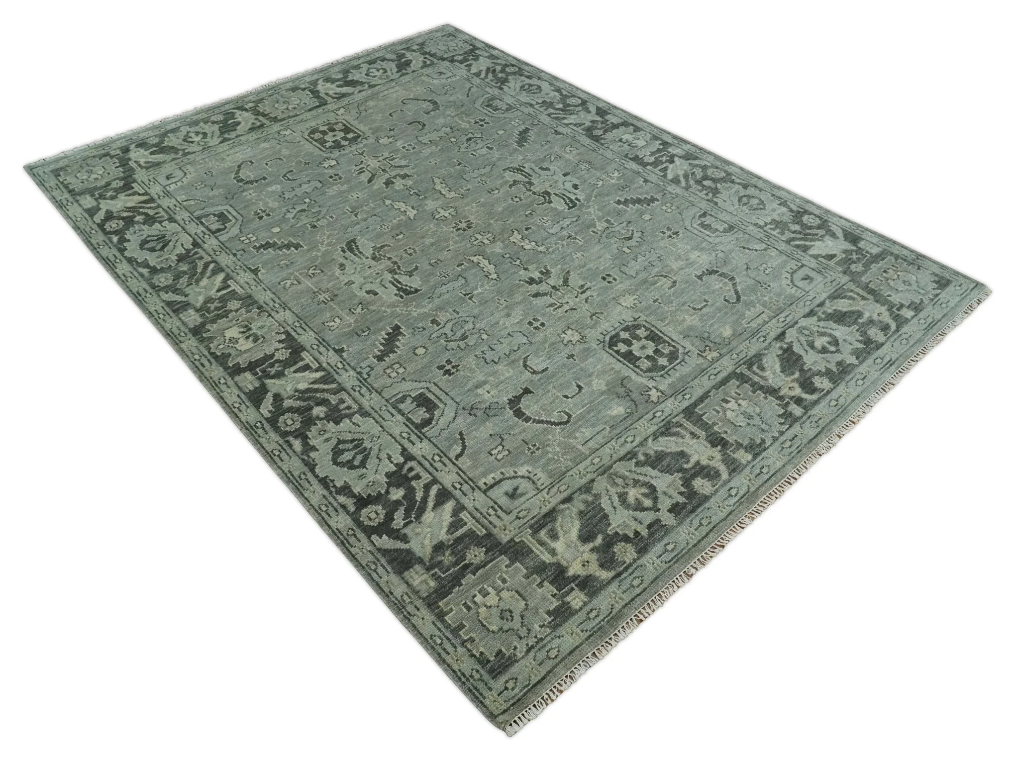 Antique Oushak Silver and Charcoal Multi size Wool Area Rug - Image 4
