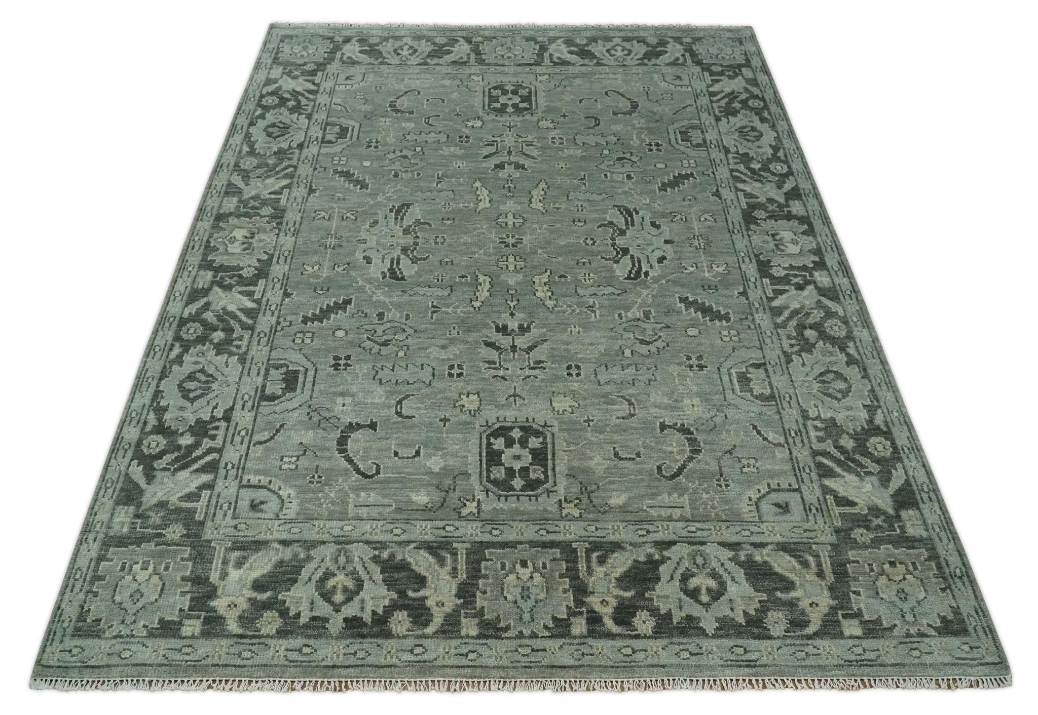 Antique Oushak Silver and Charcoal Multi size Wool Area Rug - Image 5