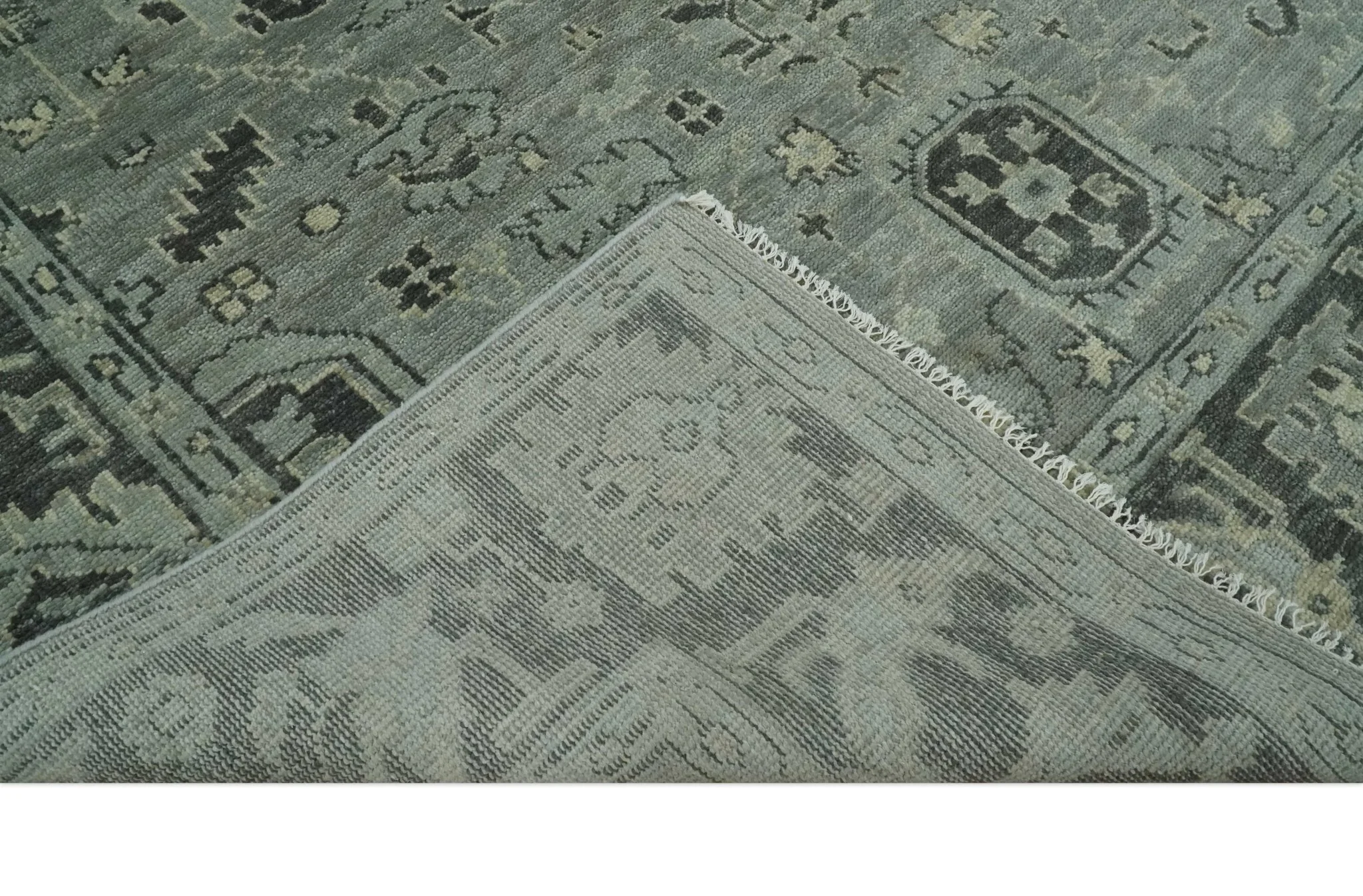 Antique Oushak Silver and Charcoal Multi size Wool Area Rug - Image 6