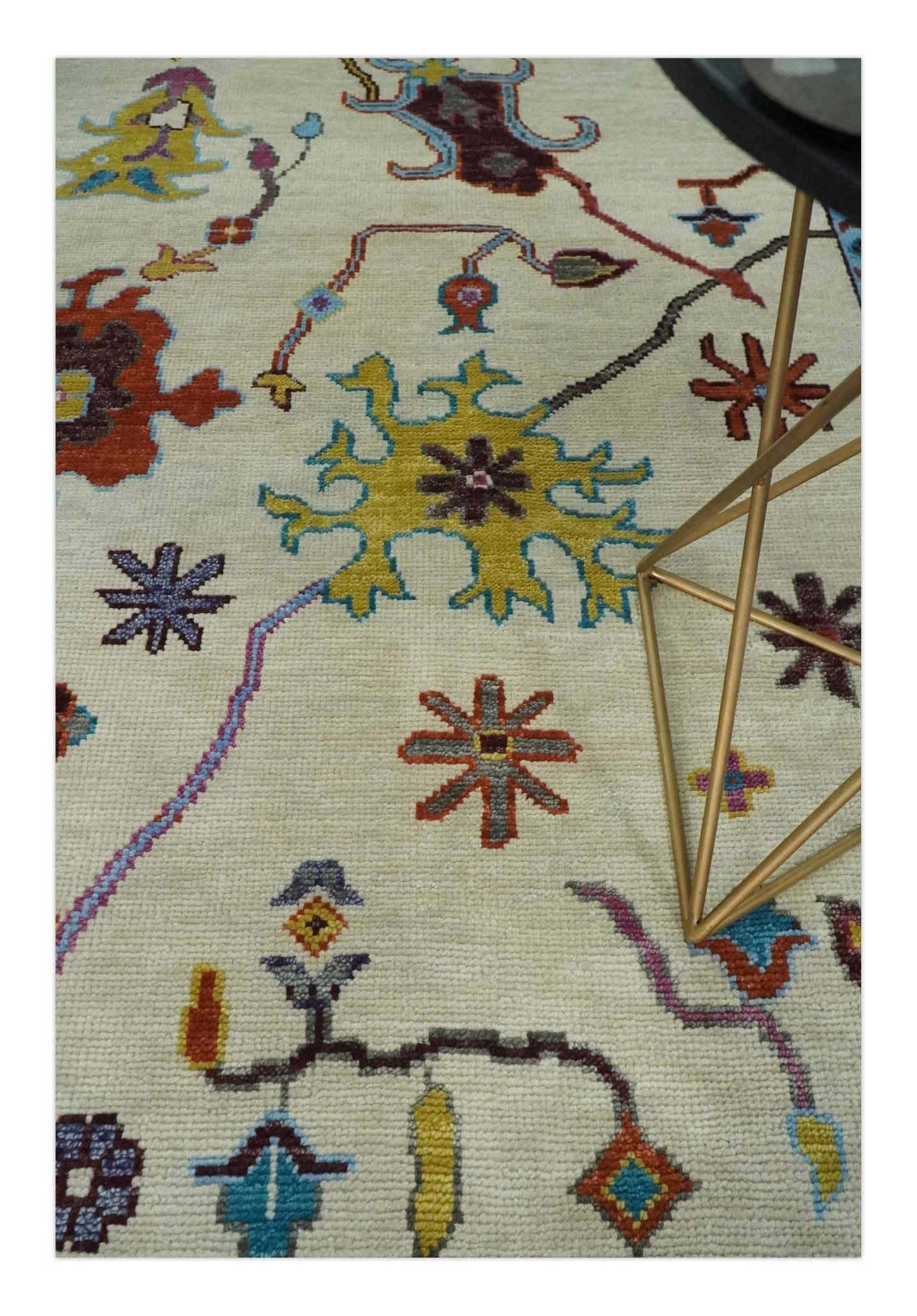 Hand Knotted Ivory, Gray and Blue Traditional Oushak Multi Size Wool Area Rug - Image 2