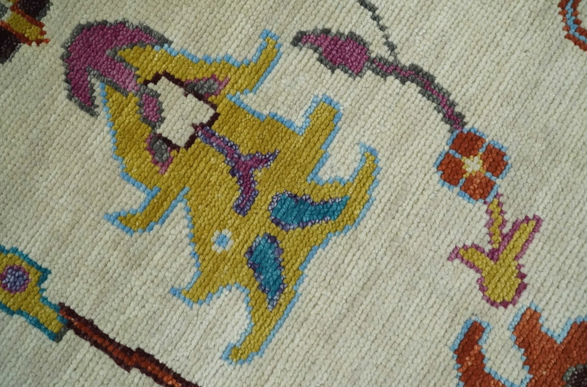 Hand Knotted Ivory, Gray and Blue Traditional Oushak Multi Size Wool Area Rug - Image 4