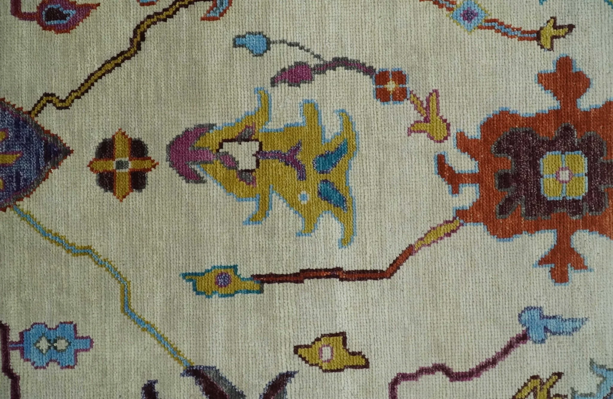 Hand Knotted Ivory, Gray and Blue Traditional Oushak Multi Size Wool Area Rug - Image 9
