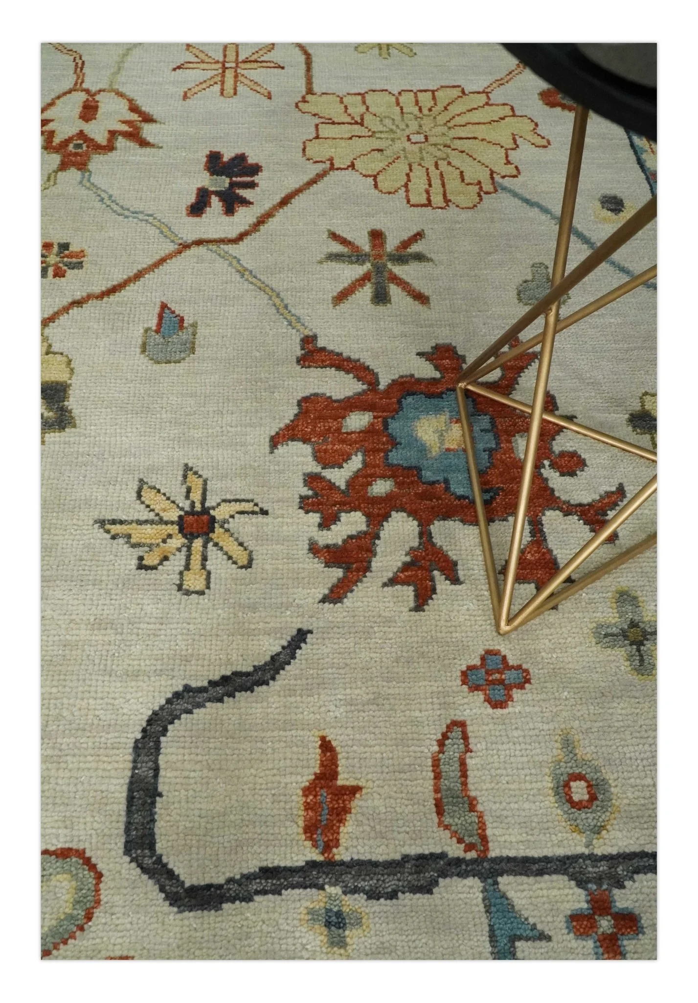 Hand Knotted Ivory, Charcoal and Blue Traditional Oriental Oushak Multi size Wool Area Rug - Image 2