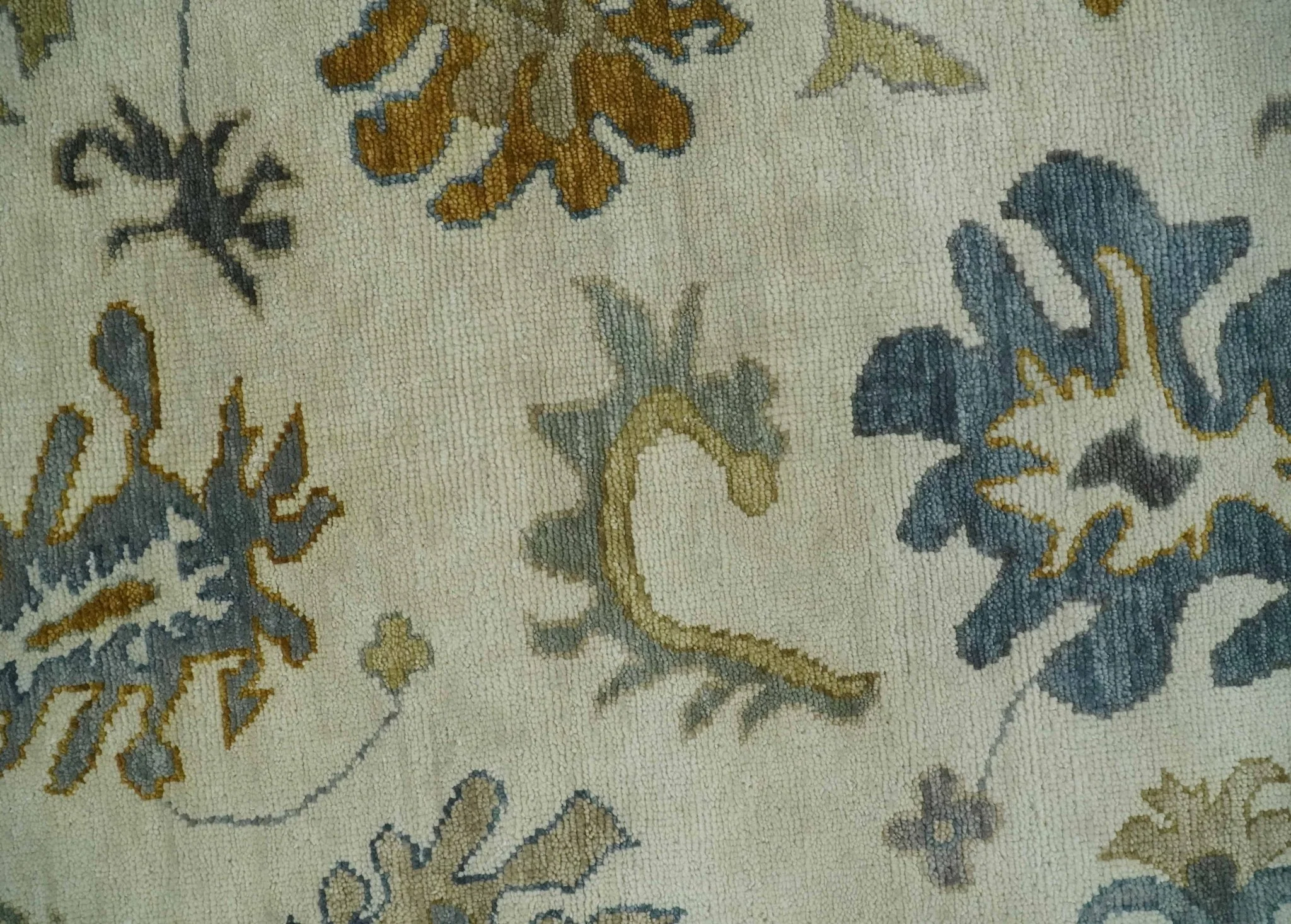 Hand Knotted Ivory, Blue and Brown Traditional Persian Oushak Wool Rug | TRDCP910 - Image 9