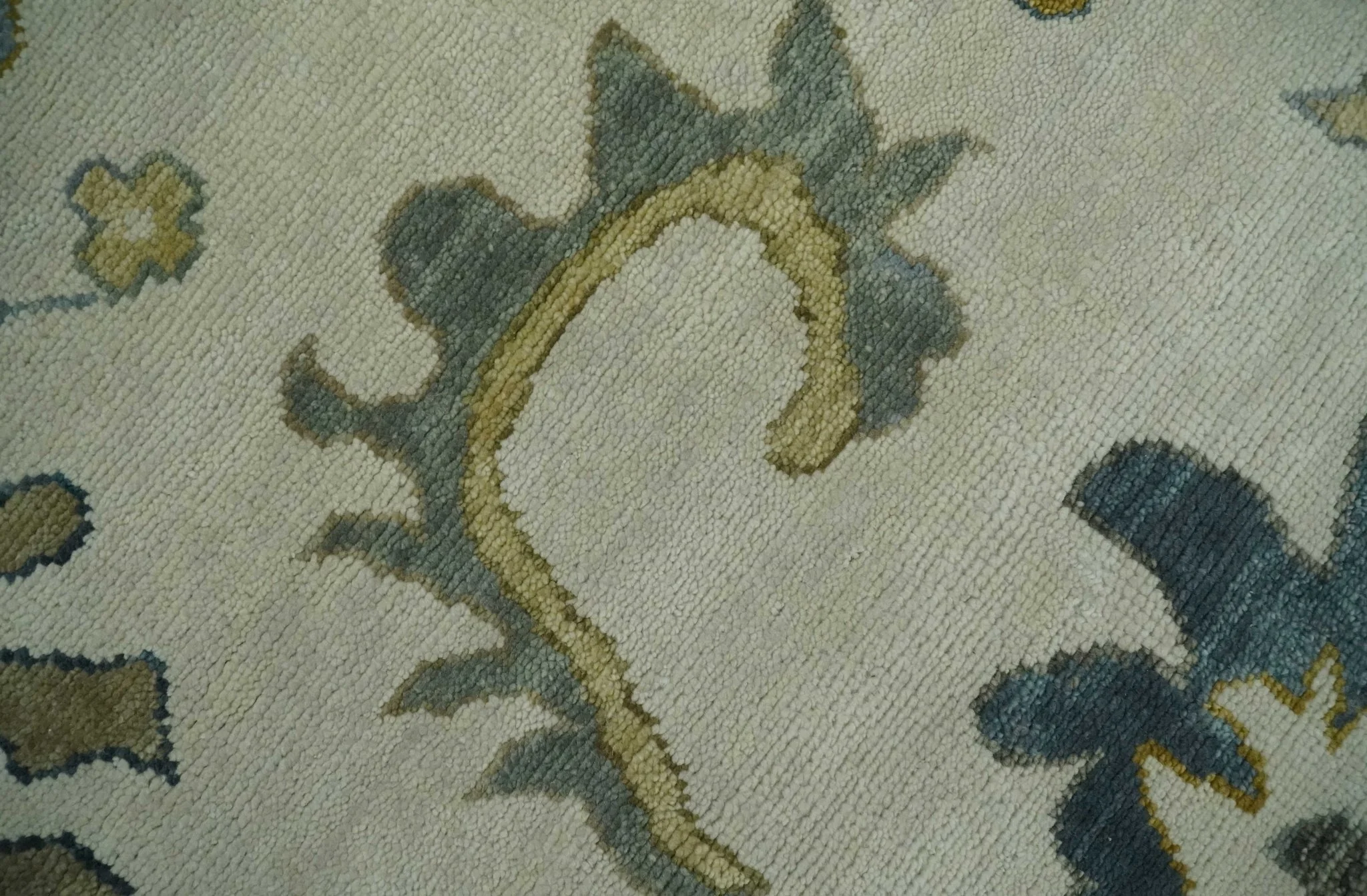 Hand Knotted Ivory, Silver and Blue Traditional Oushak Custom Made Wool Area Rug - Image 4