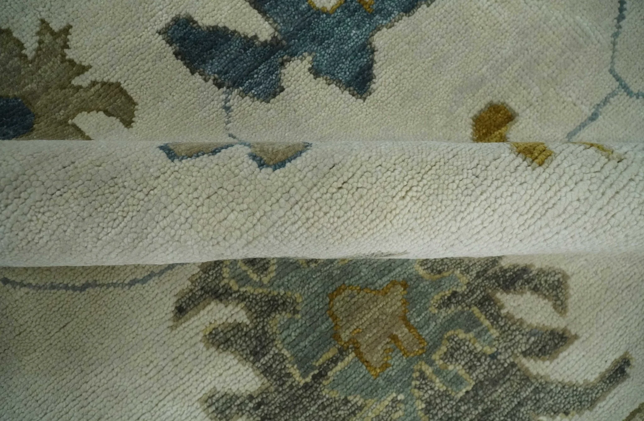 Hand Knotted Ivory, Silver and Blue Traditional Oushak Custom Made Wool Area Rug - Image 6