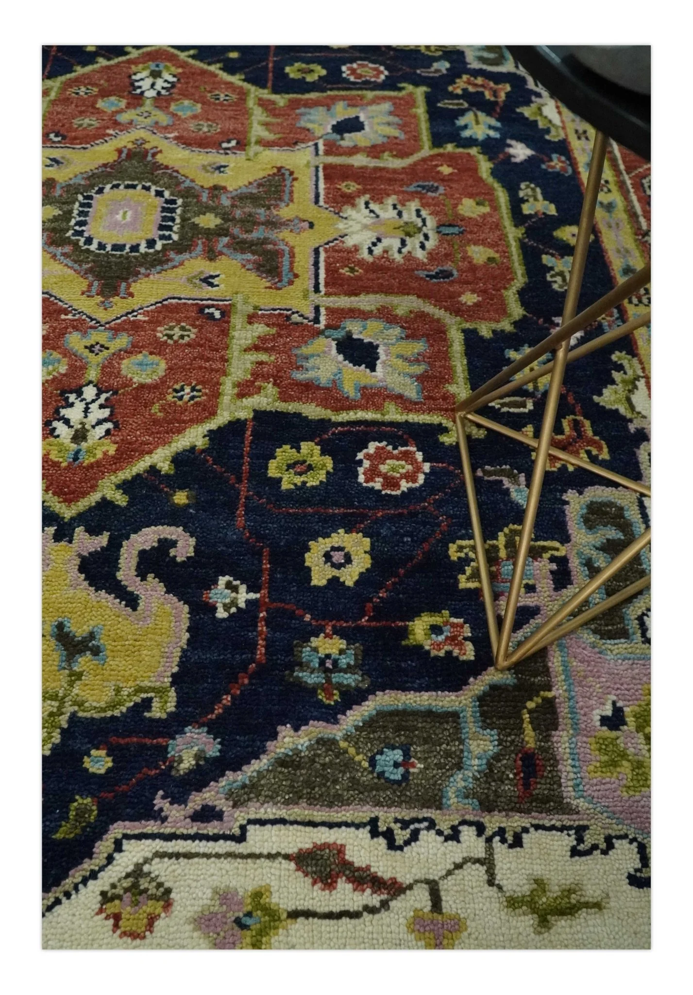 Blue and Rust Hand Knotted Traditional Vintage Style Heriz Serapi Multi Size Wool Area Rug - Image 2