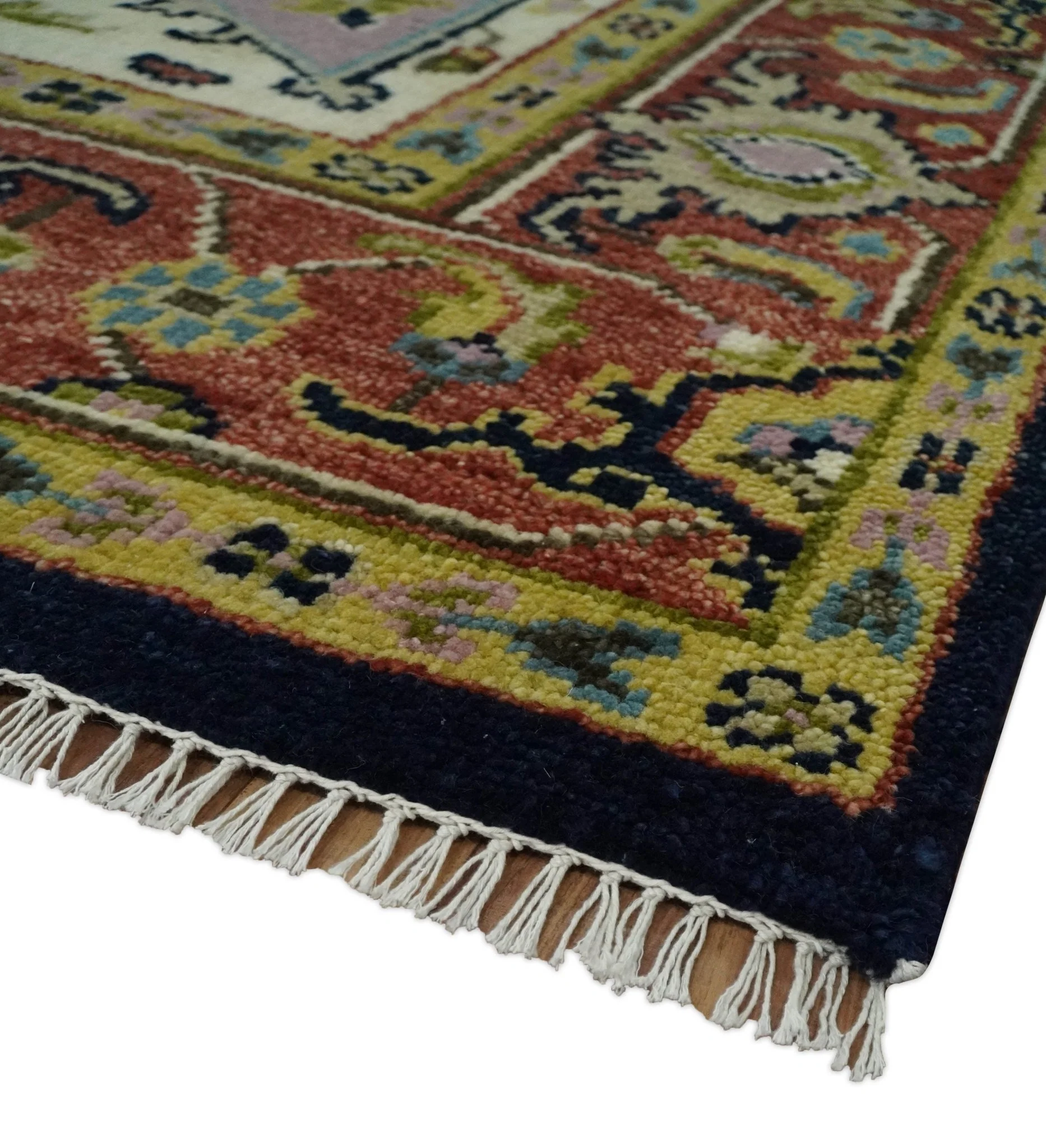 Blue and Rust Hand Knotted Traditional Vintage Style Heriz Serapi Multi Size Wool Area Rug - Image 5