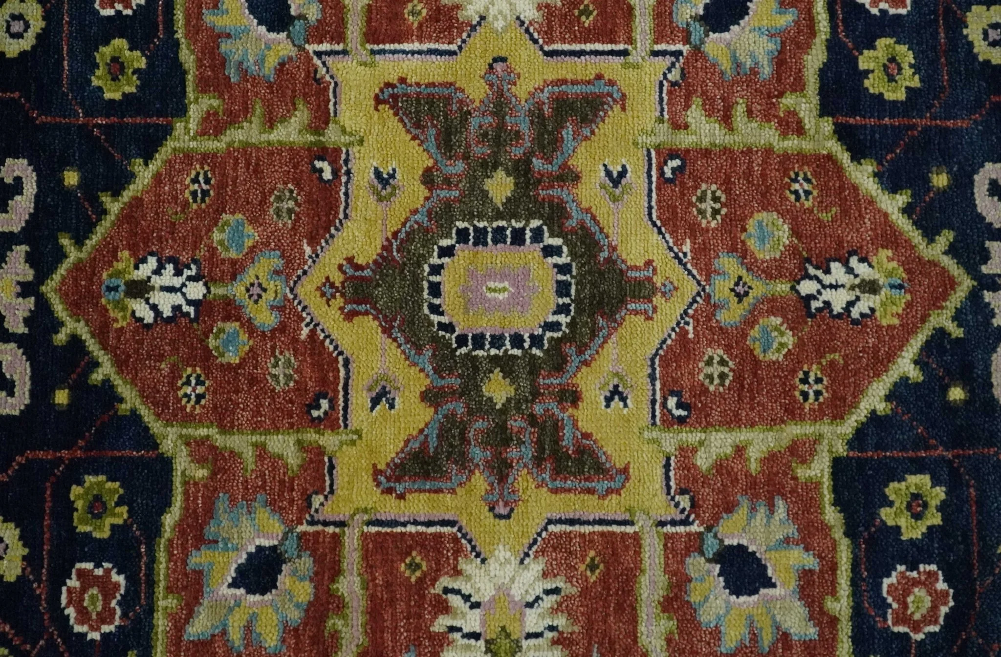 Blue and Rust Hand Knotted Traditional Vintage Style Heriz Serapi Multi Size Wool Area Rug - Image 9