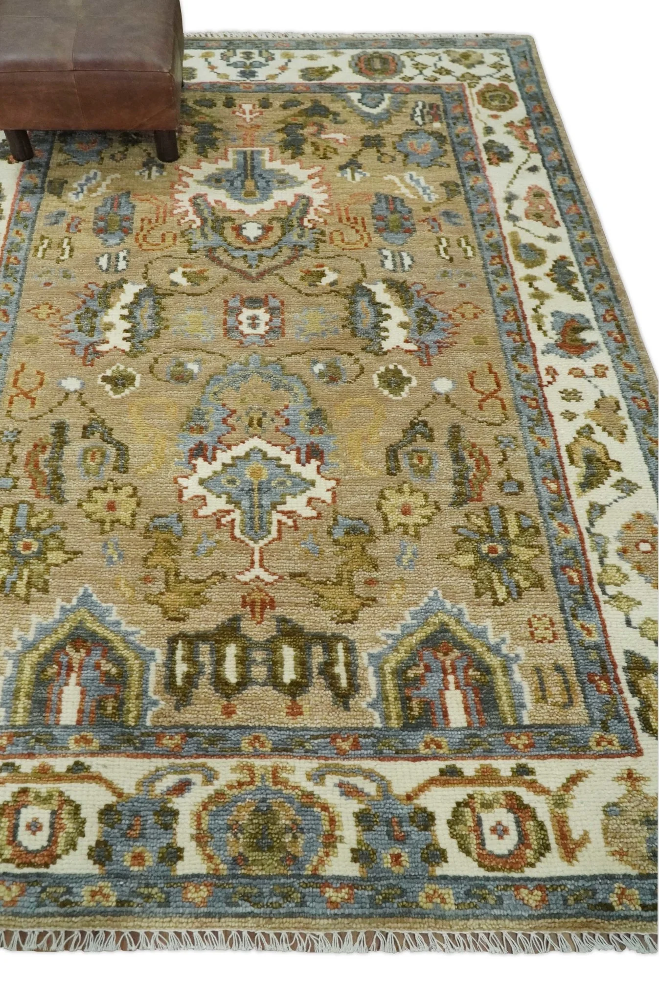 Beige and Ivory Hand knotted Traditional Oriental Oushak Multi Size Wool Area Rug - Image 10
