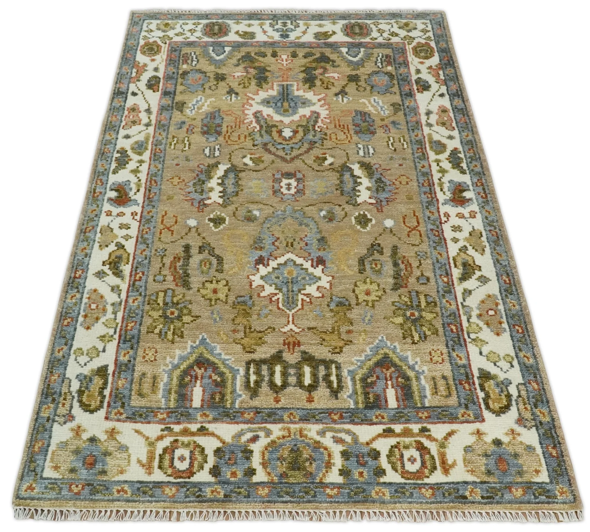Beige and Ivory Hand knotted Traditional Oriental Oushak Multi Size Wool Area Rug - Image 2