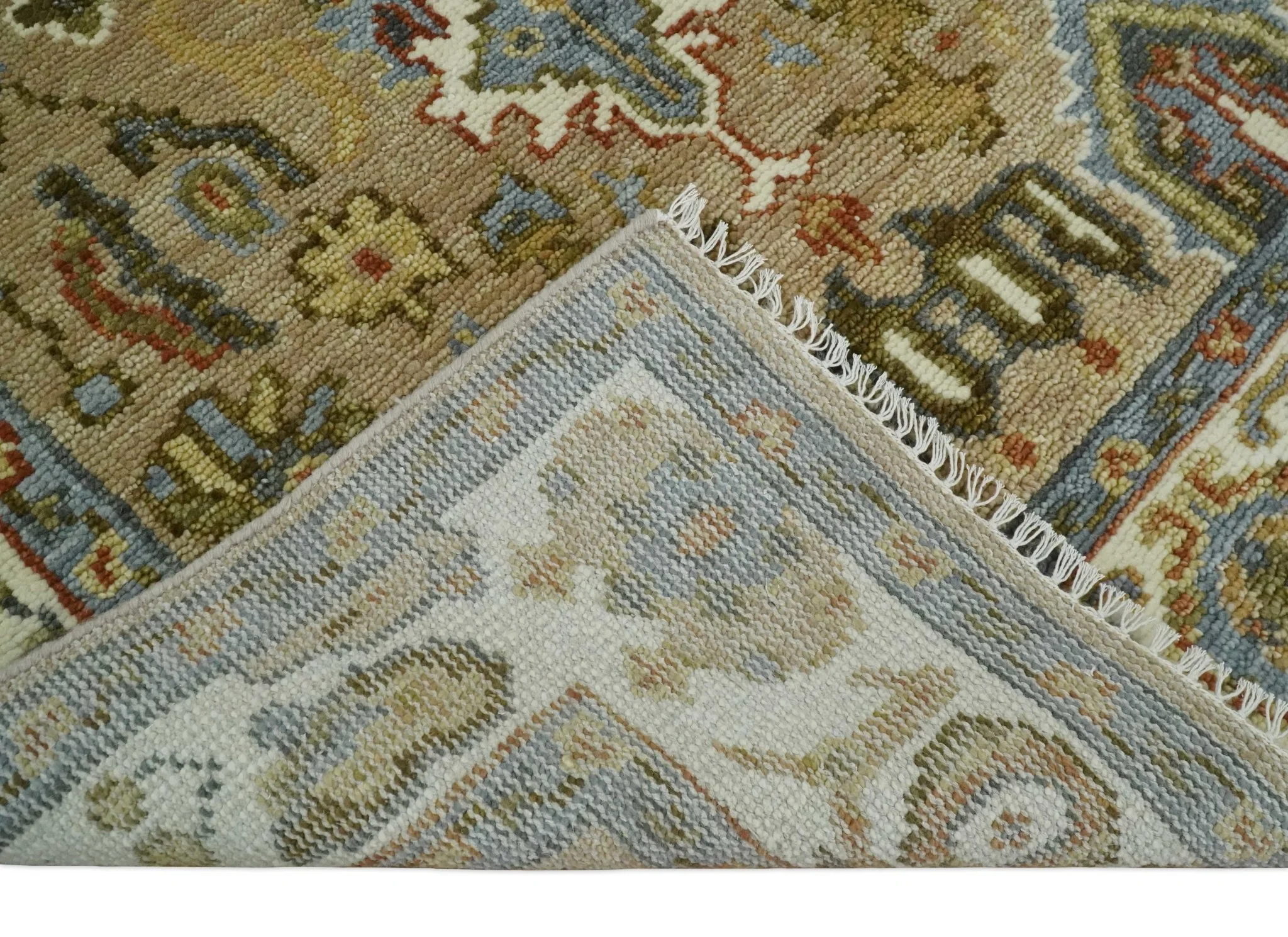 Beige and Ivory Hand knotted Traditional Oriental Oushak Multi Size Wool Area Rug - Image 3
