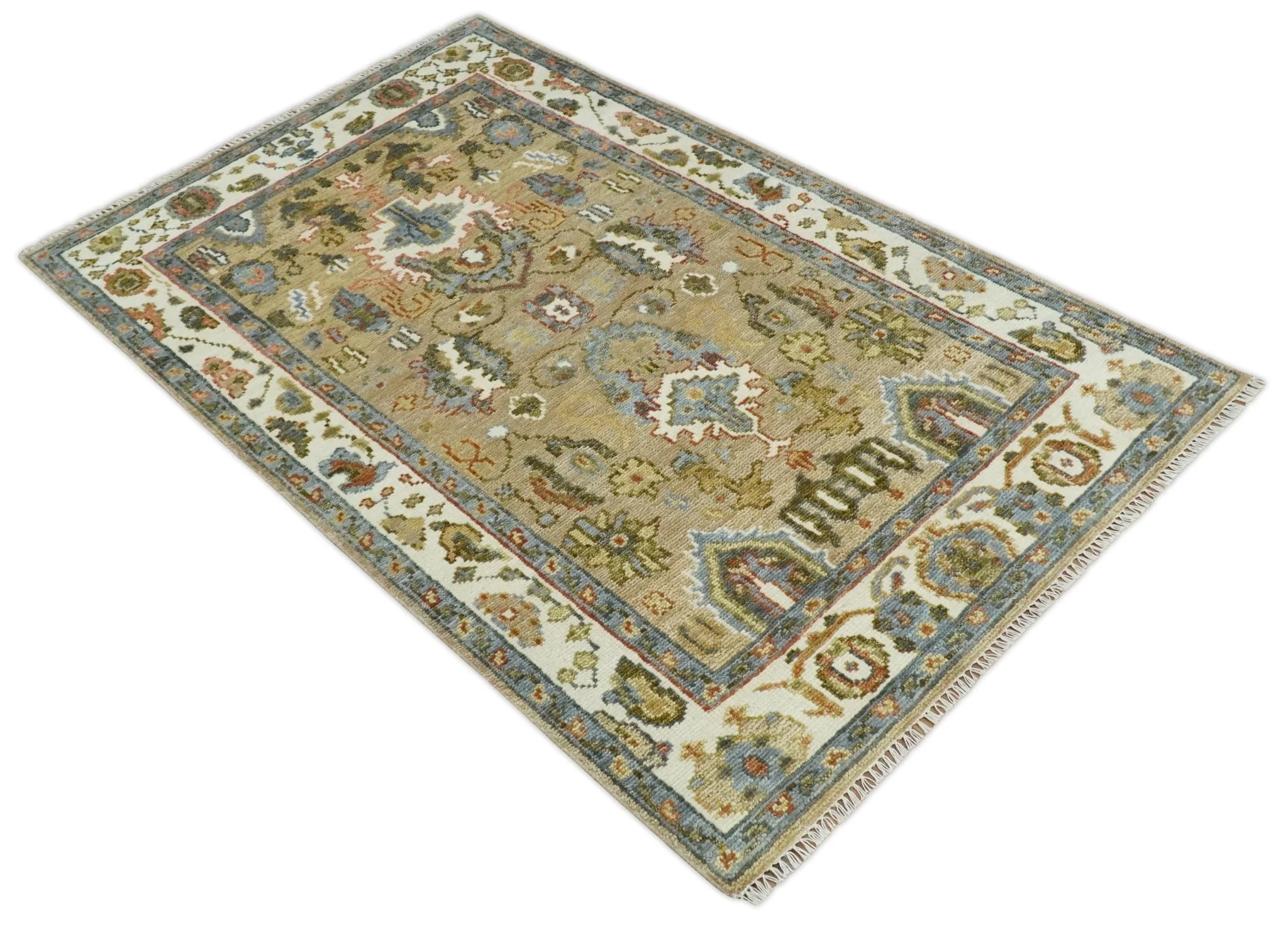 Beige and Ivory Hand knotted Traditional Oriental Oushak Multi Size Wool Area Rug - Image 4