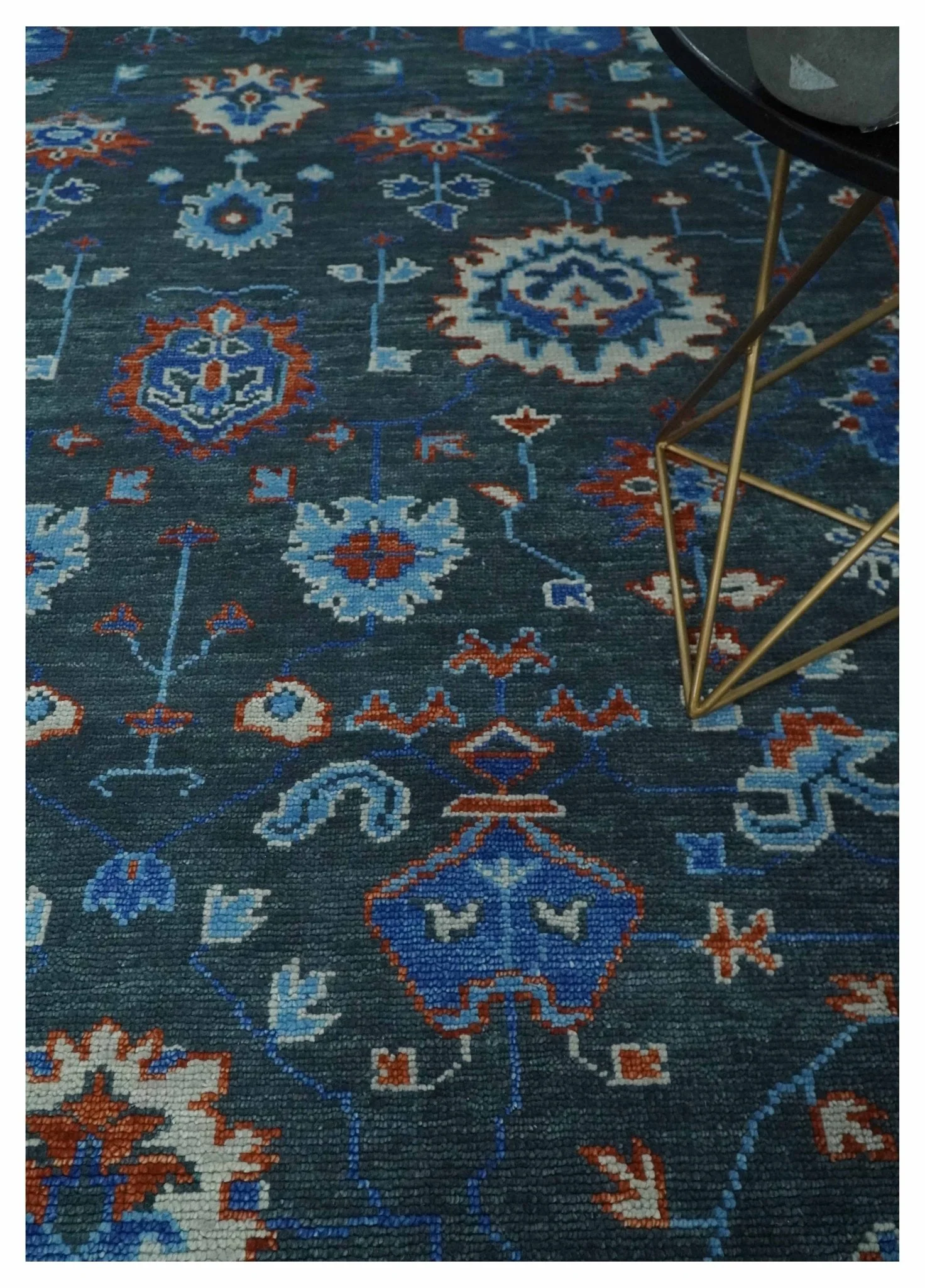 Hand Knotted Teal, Blue and Ivory Traditional Oriental Oushak Multi Size Wool Area Rug - Image 2