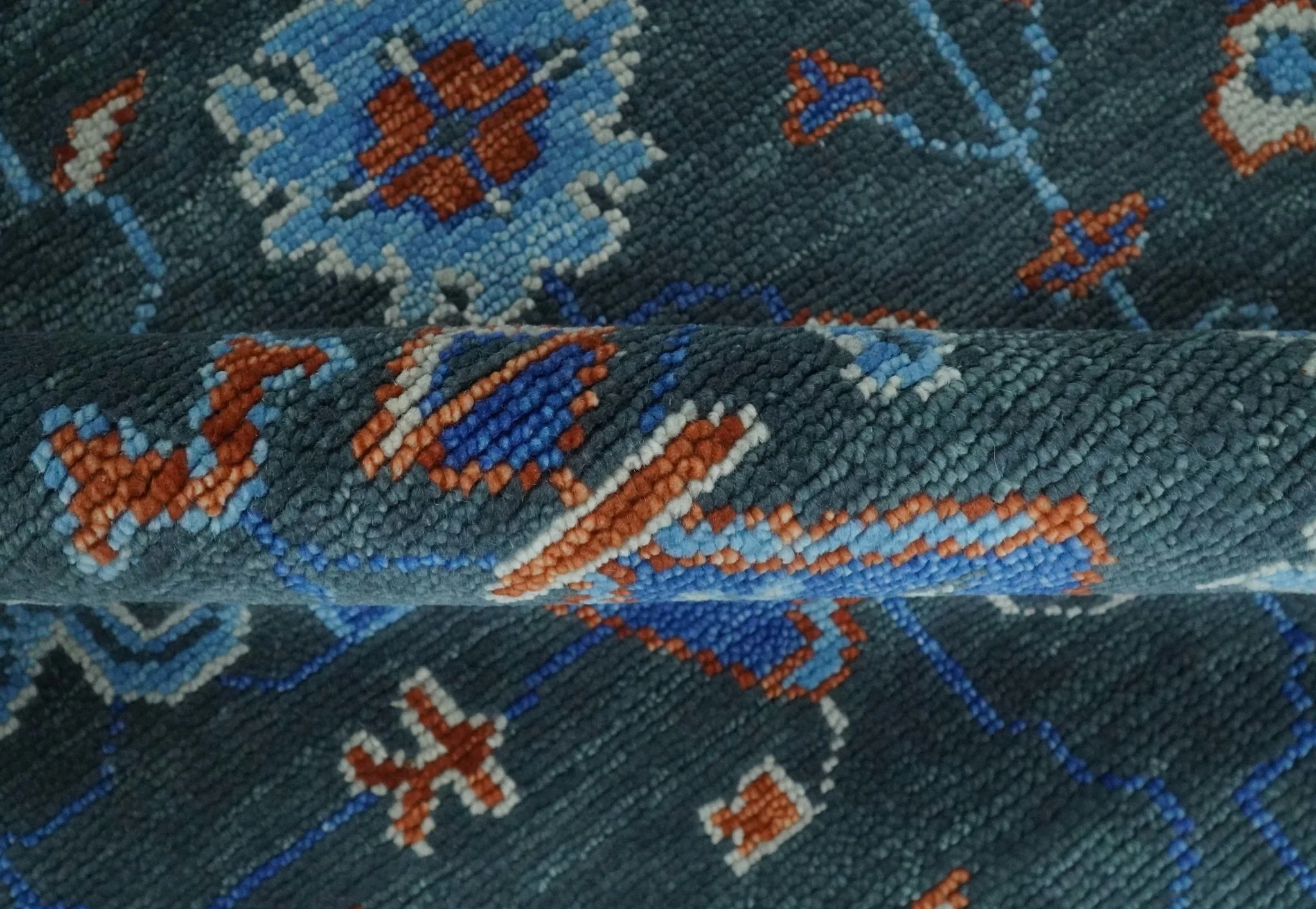 Hand Knotted Teal, Blue and Ivory Traditional Oriental Oushak Multi Size Wool Area Rug - Image 6