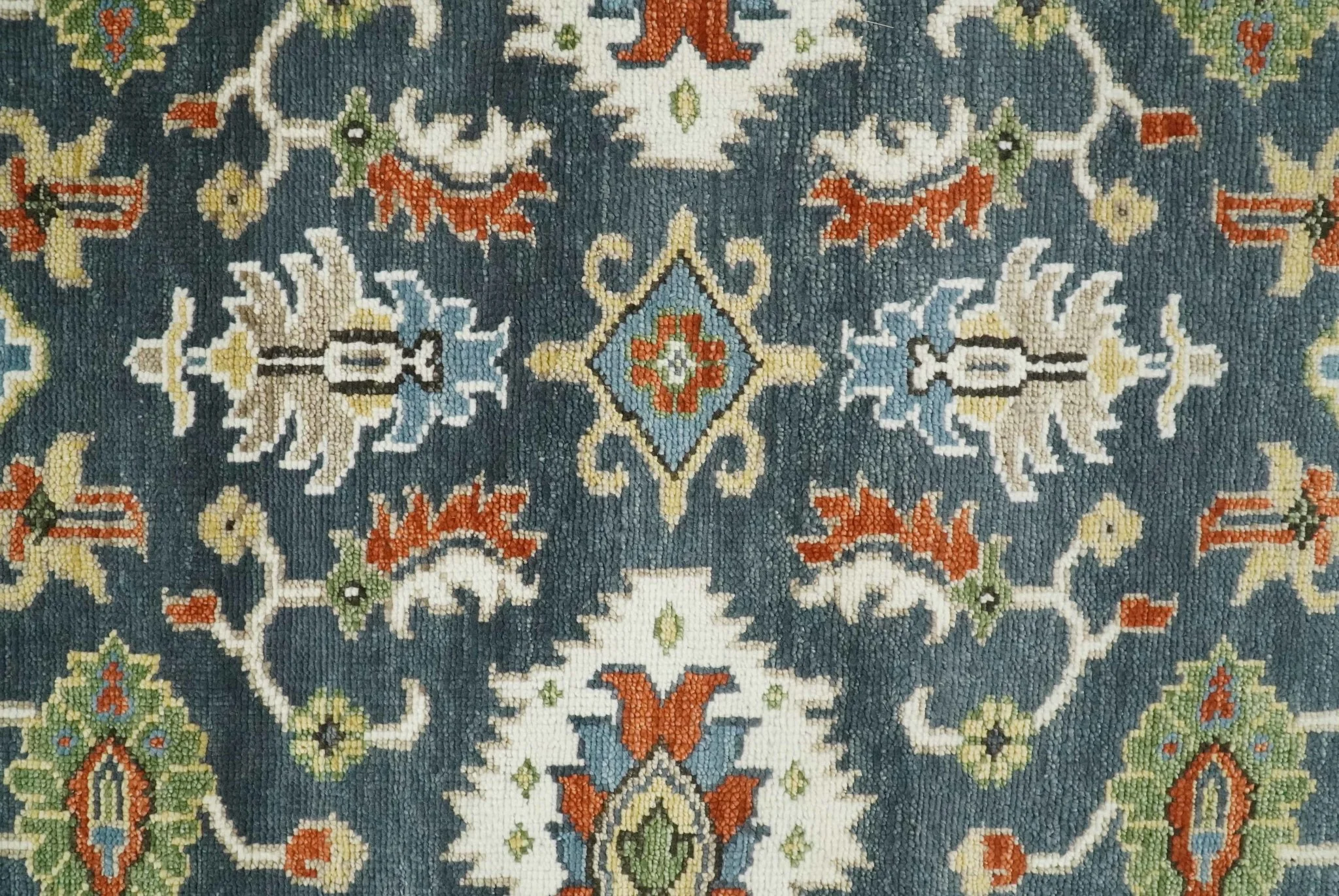 Custom Made Hand Knotted Teal, Blue and Ivory Traditional Oushak Wool Area Rug - Image 12