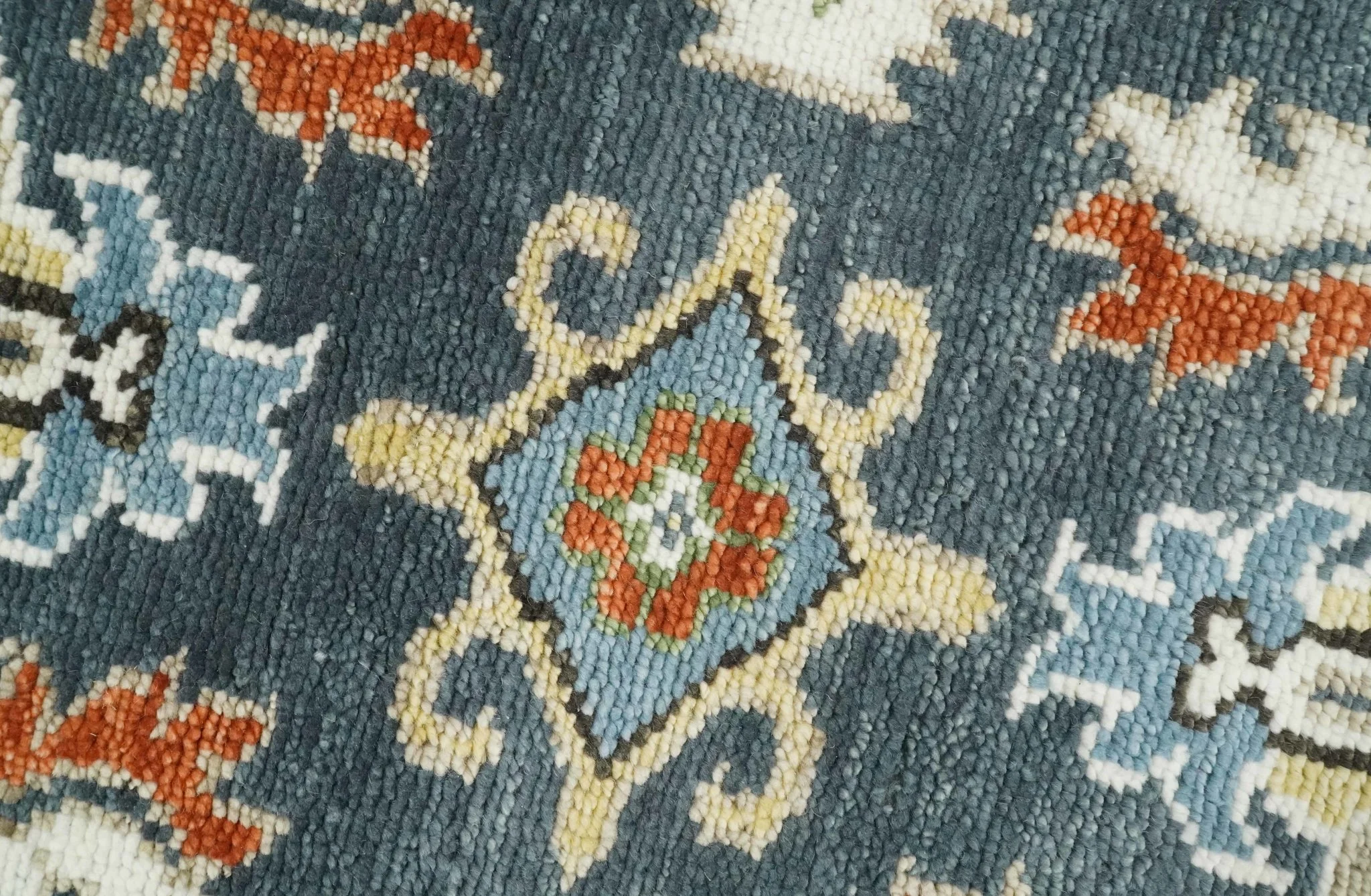 Custom Made Hand Knotted Teal, Blue and Ivory Traditional Oushak Wool Area Rug - Image 4