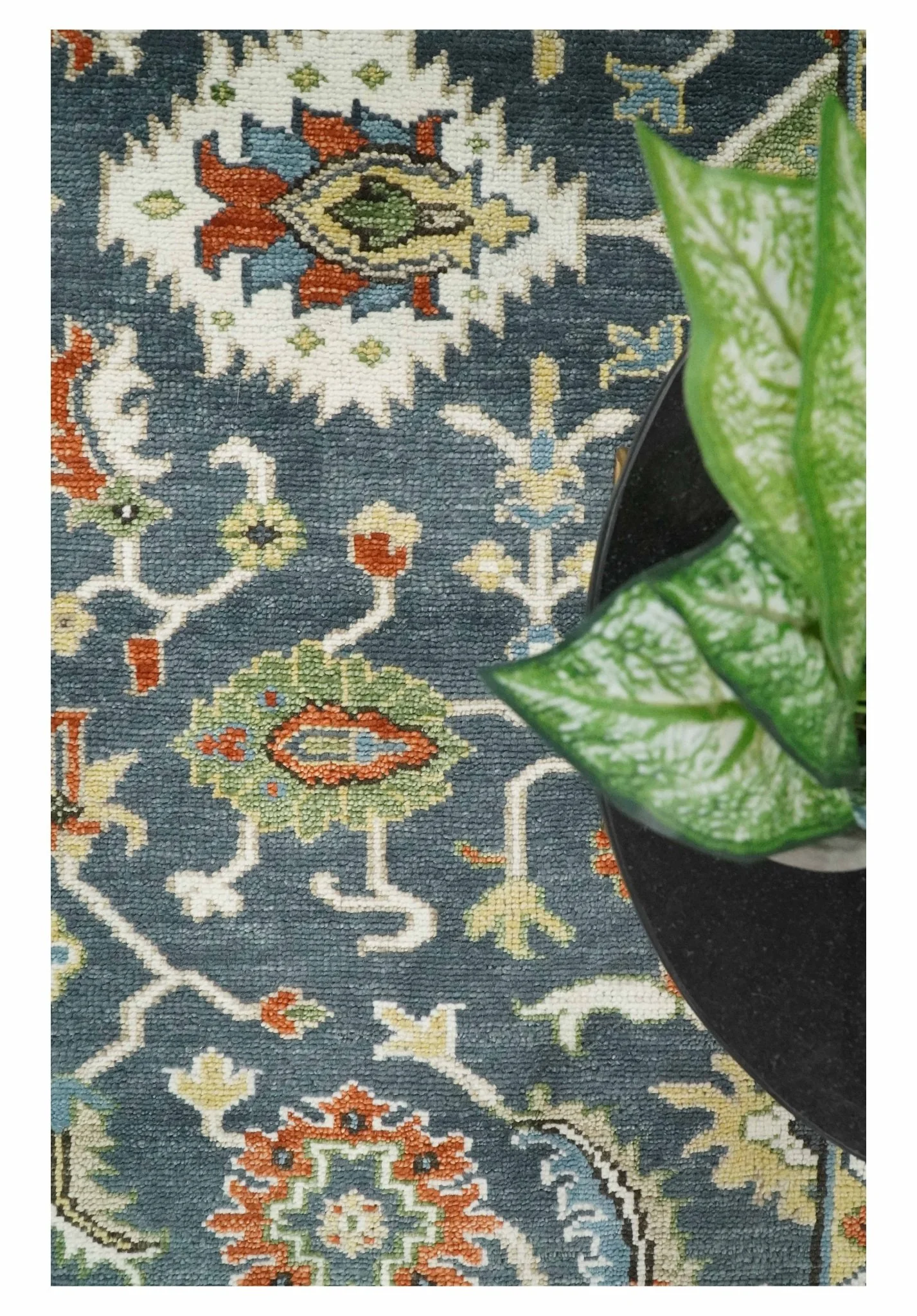 Custom Made Hand Knotted Teal, Blue and Ivory Traditional Oushak Wool Area Rug - Image 5