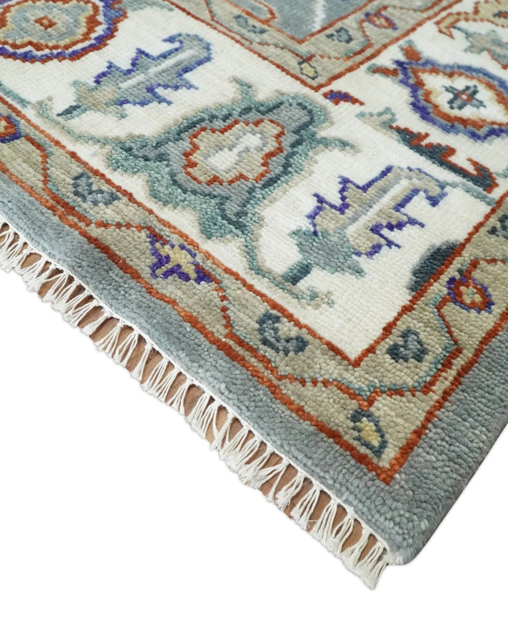 Hand Knotted Gray and Ivory Traditional Oriental Oushak Wool Area Rug - Image 10