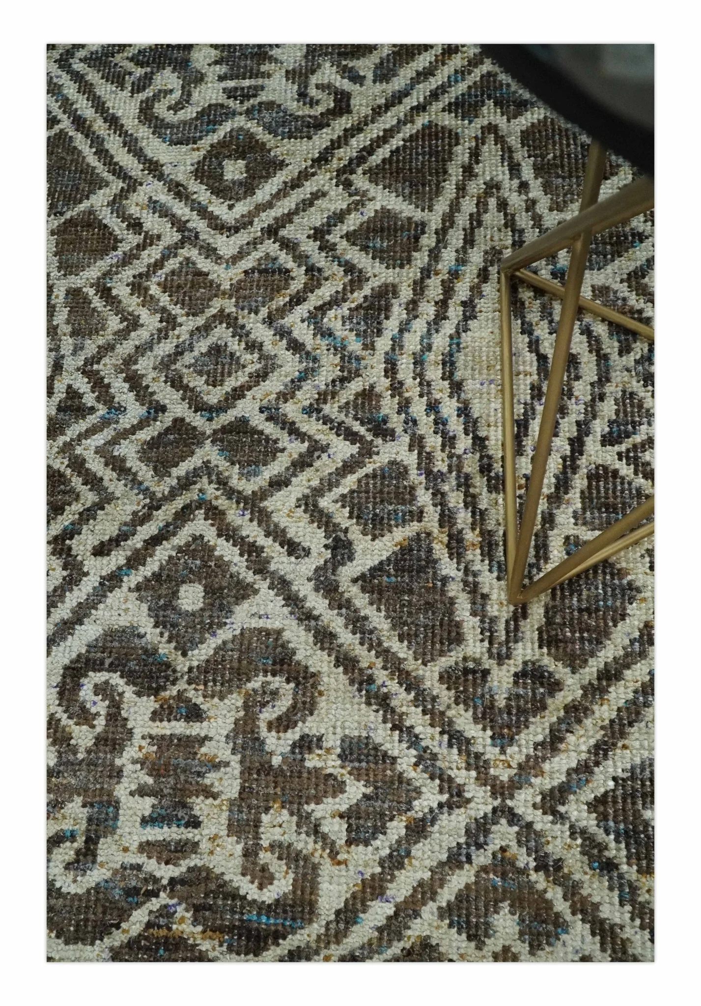 Hand Knotted 5x8 Beige and Brown Modern Persian Contemporary Southwestern Tribal Trellis Recycled Silk Area Rug | OP106 - Image 2