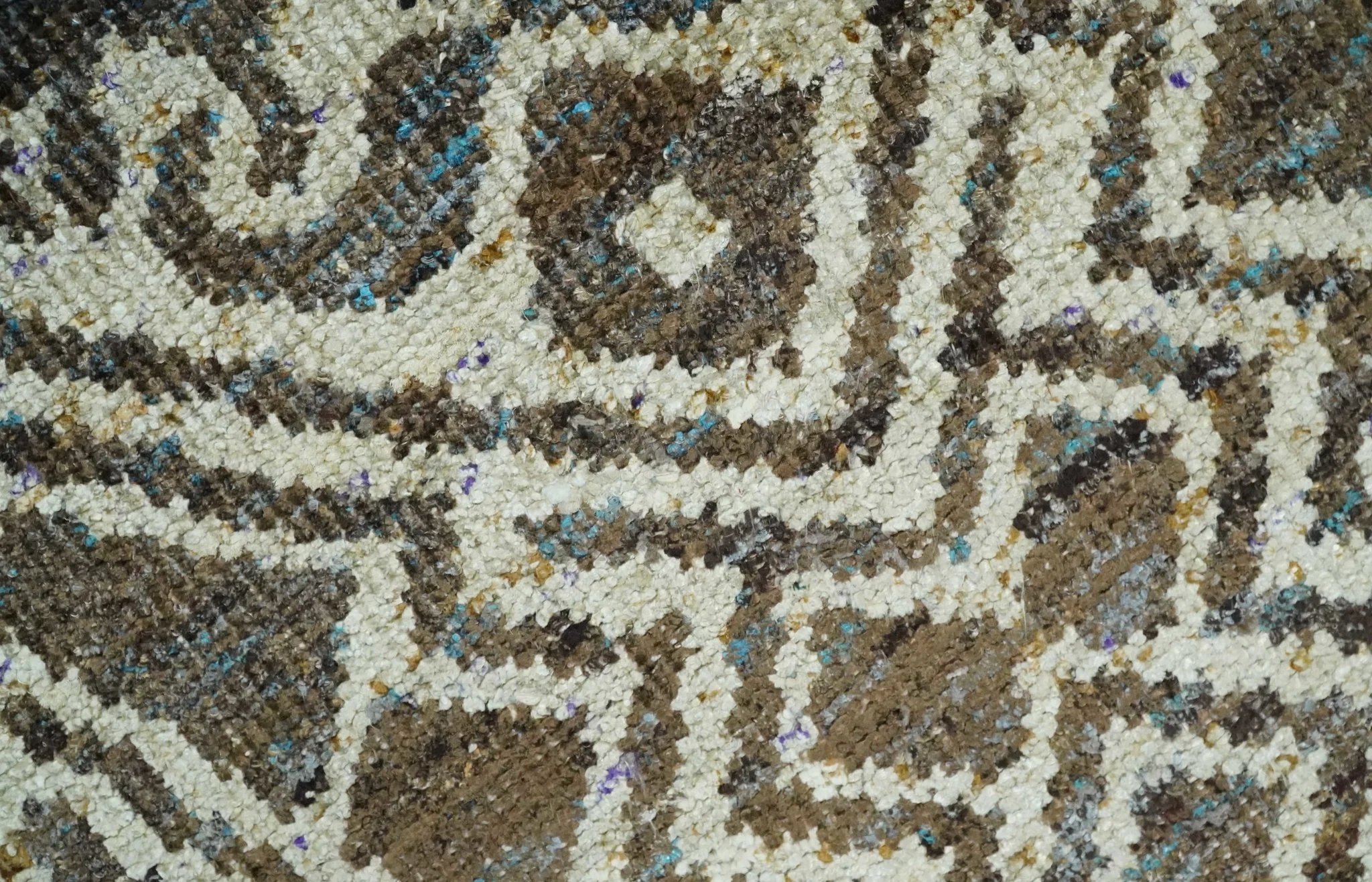 Hand Knotted 5x8 Beige and Brown Modern Persian Contemporary Southwestern Tribal Trellis Recycled Silk Area Rug | OP106 - Image 4