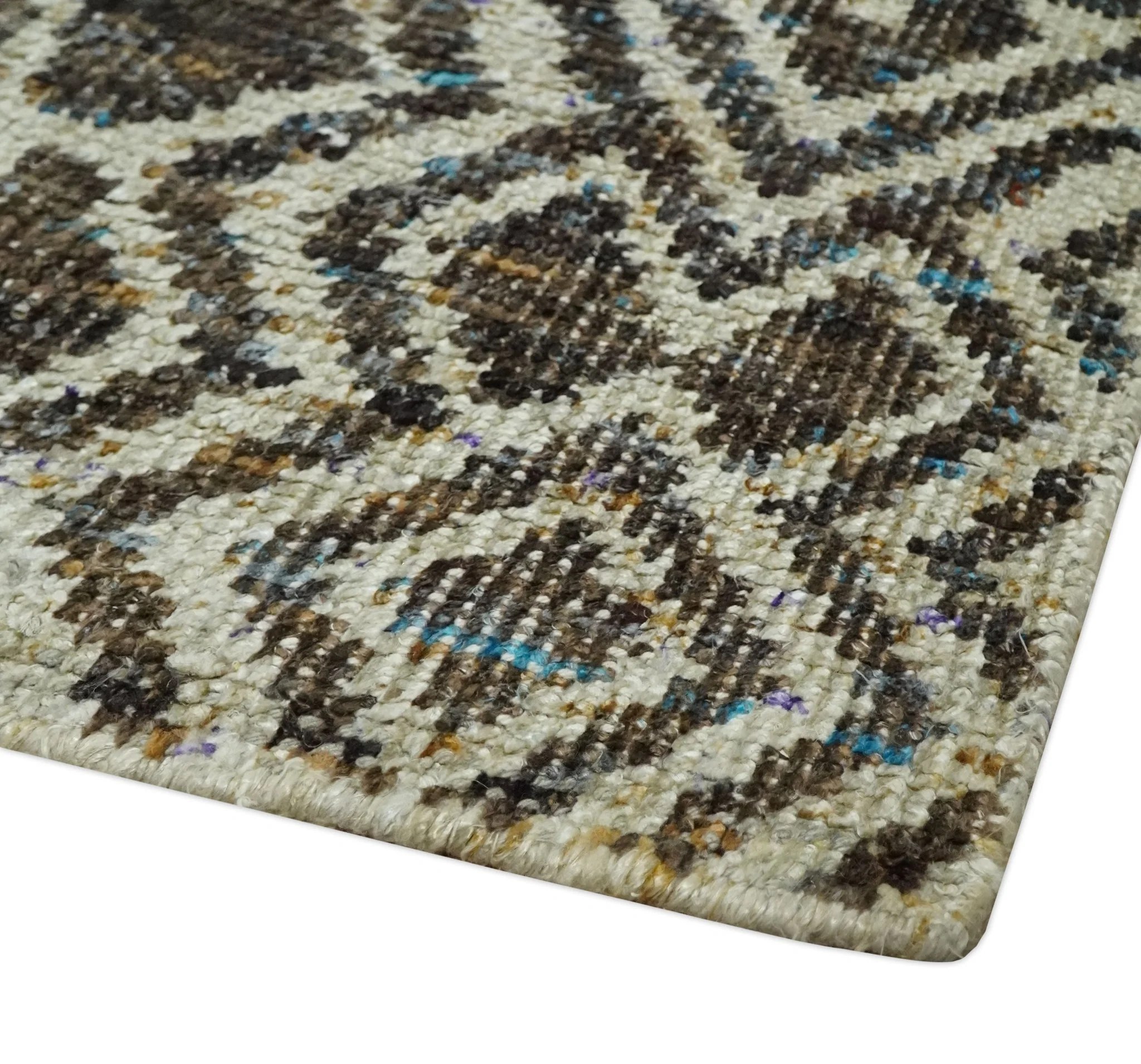 Hand Knotted 5x8 Beige and Brown Modern Persian Contemporary Southwestern Tribal Trellis Recycled Silk Area Rug | OP106 - Image 5