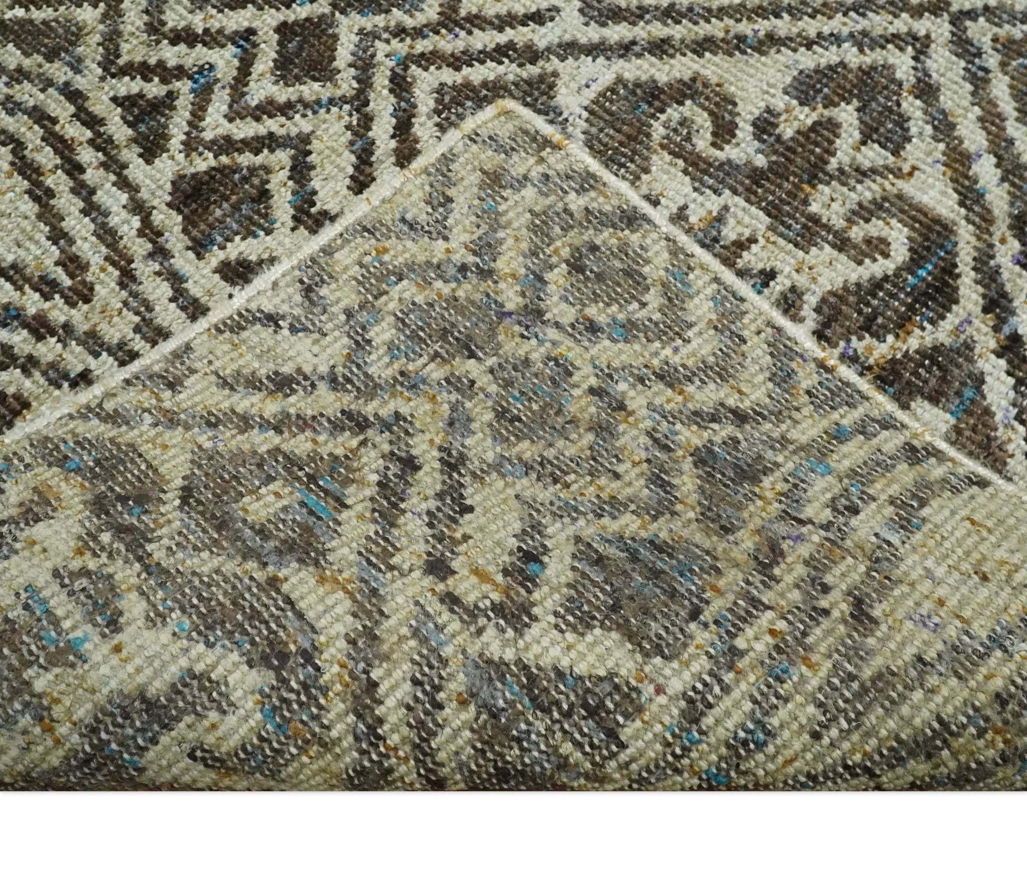 Hand Knotted 5x8 Beige and Brown Modern Persian Contemporary Southwestern Tribal Trellis Recycled Silk Area Rug | OP106 - Image 7