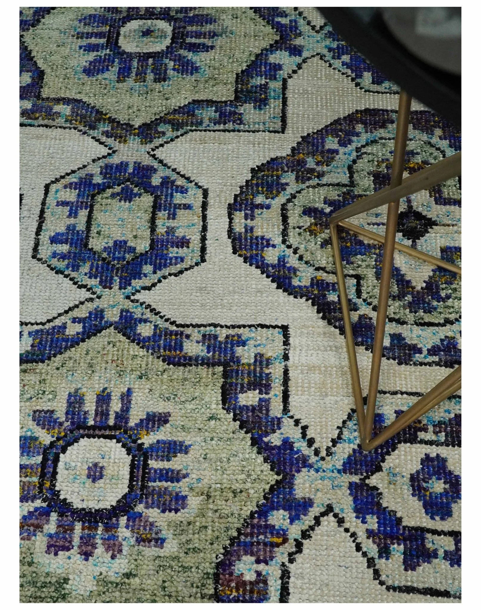 Hand Knotted 5x8 Beige, Violet and Olive Persian made of Recycled Silk Area Rug | OP98 - Image 2