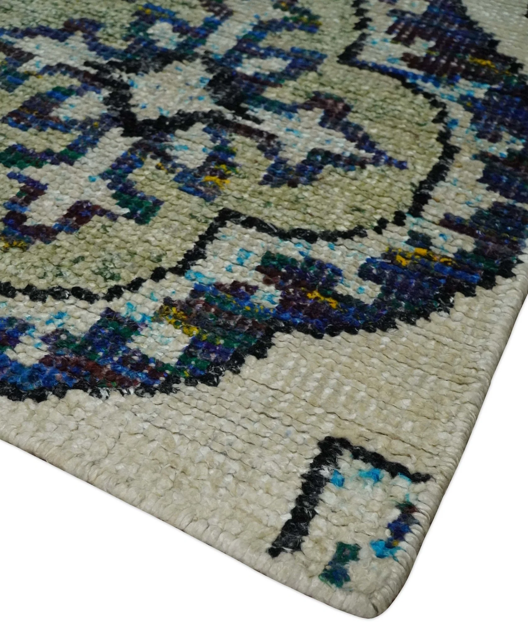 Hand Knotted 5x8 Beige, Violet and Olive Persian made of Recycled Silk Area Rug | OP98 - Image 5