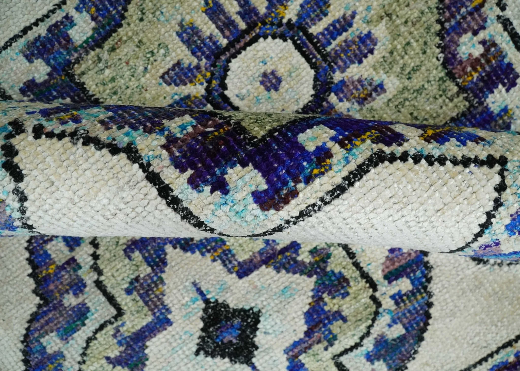 Hand Knotted 5x8 Beige, Violet and Olive Persian made of Recycled Silk Area Rug | OP98 - Image 6