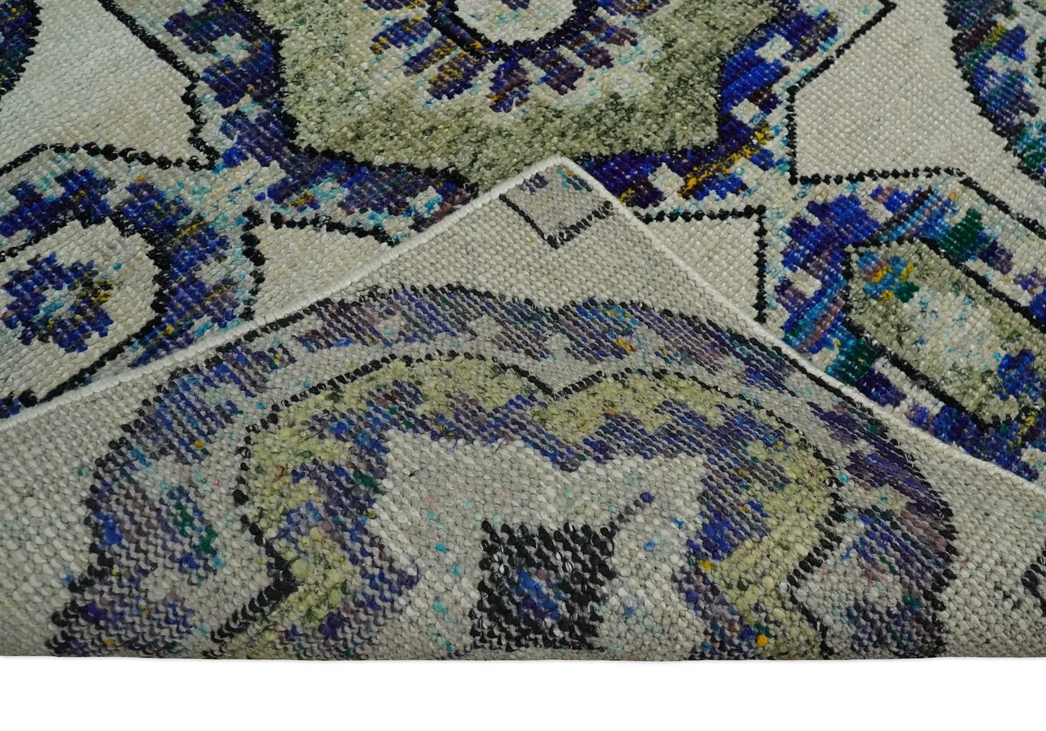 Hand Knotted 5x8 Beige, Violet and Olive Persian made of Recycled Silk Area Rug | OP98 - Image 7