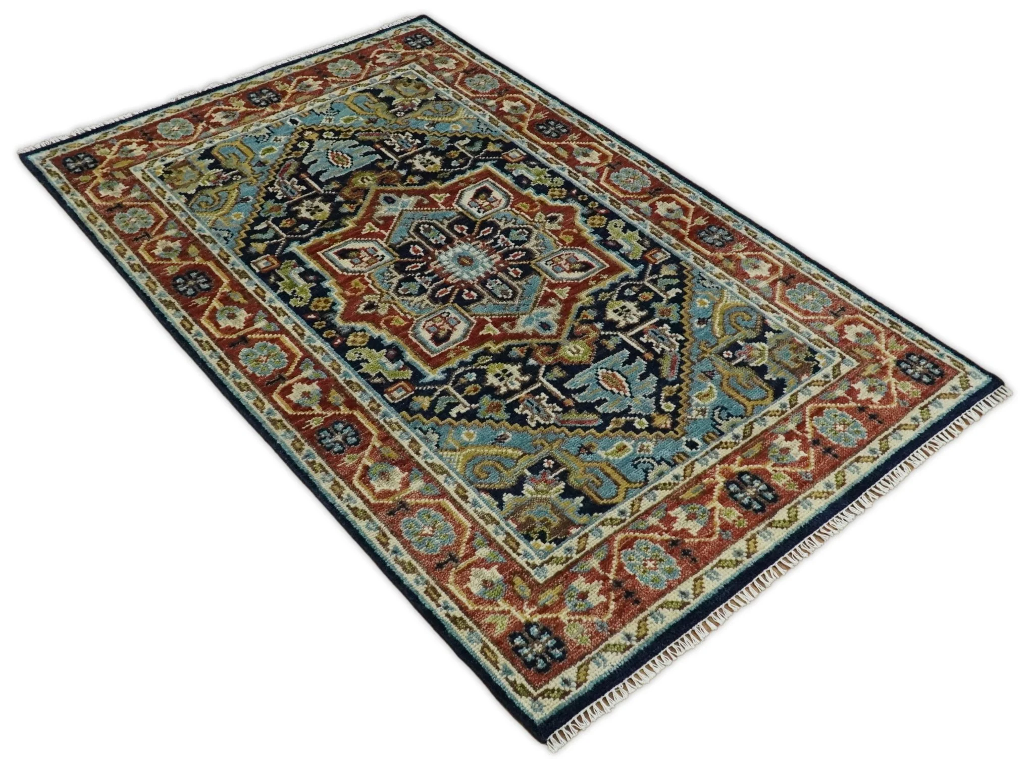 Hand Knotted 5x8 Blue and Rust Traditional Persian Heriz Serapi Area Rug | TRDCP19358 - Image 10
