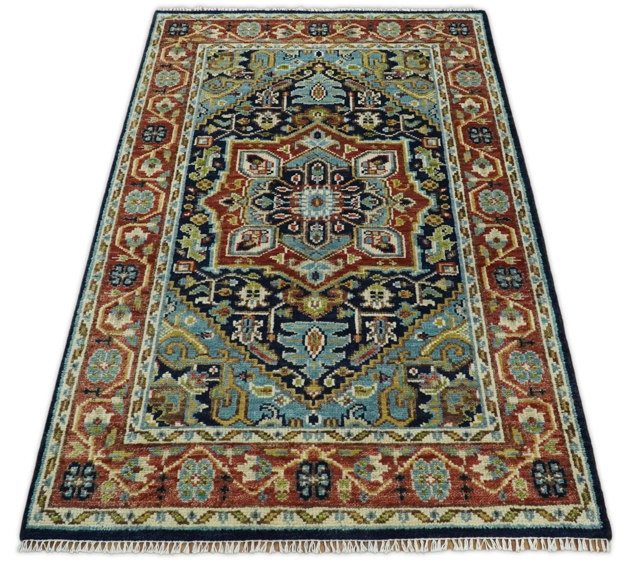 Hand Knotted 5x8 Blue and Rust Traditional Persian Heriz Serapi Area Rug | TRDCP19358 - Image 11