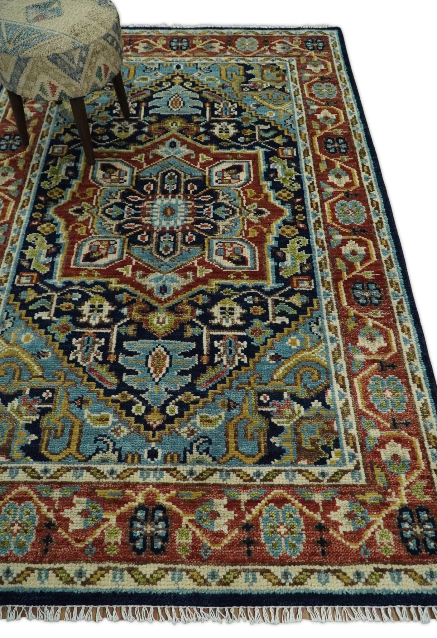Hand Knotted 5x8 Blue and Rust Traditional Persian Heriz Serapi Area Rug | TRDCP19358 - Image 3