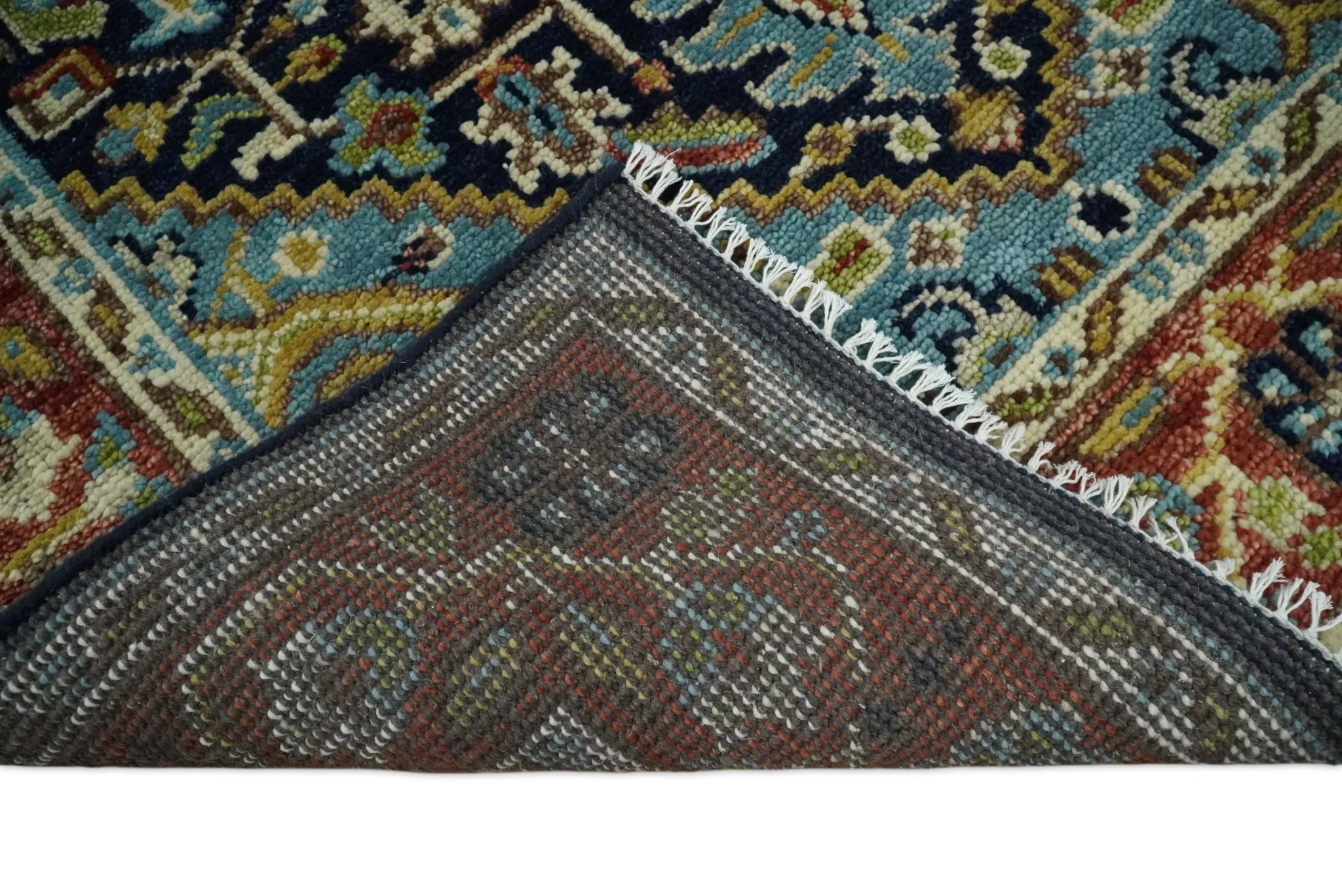 Hand Knotted 5x8 Blue and Rust Traditional Persian Heriz Serapi Area Rug | TRDCP19358 - Image 4