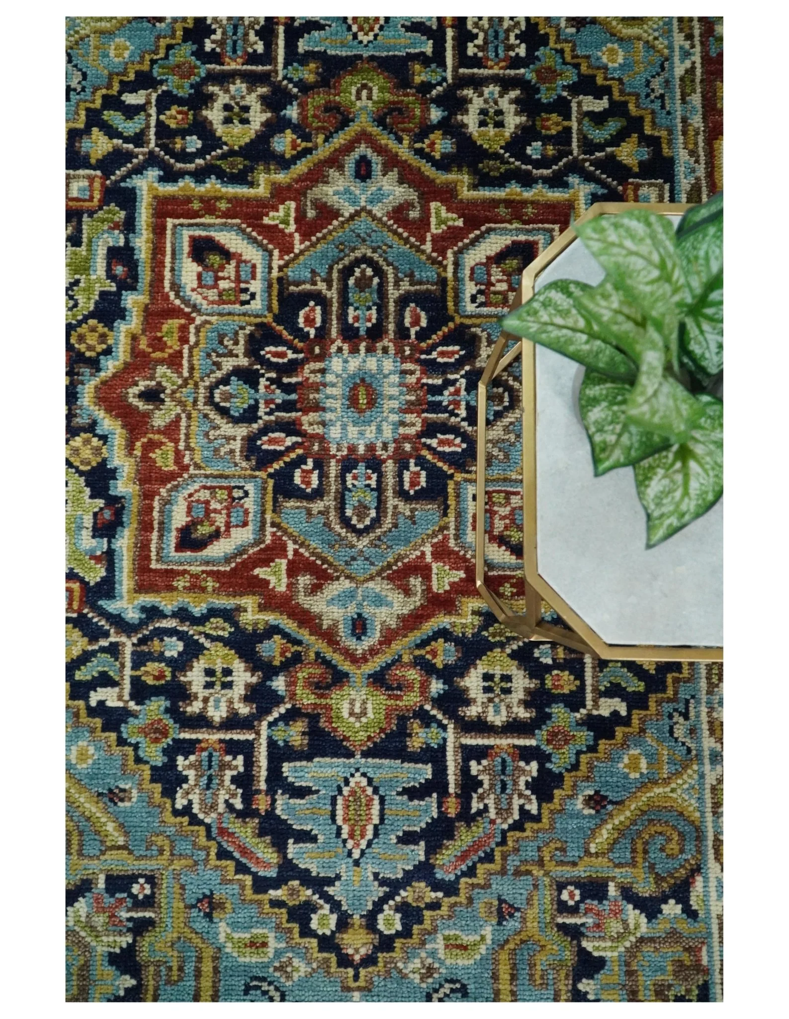 Hand Knotted 5x8 Blue and Rust Traditional Persian Heriz Serapi Area Rug | TRDCP19358 - Image 7